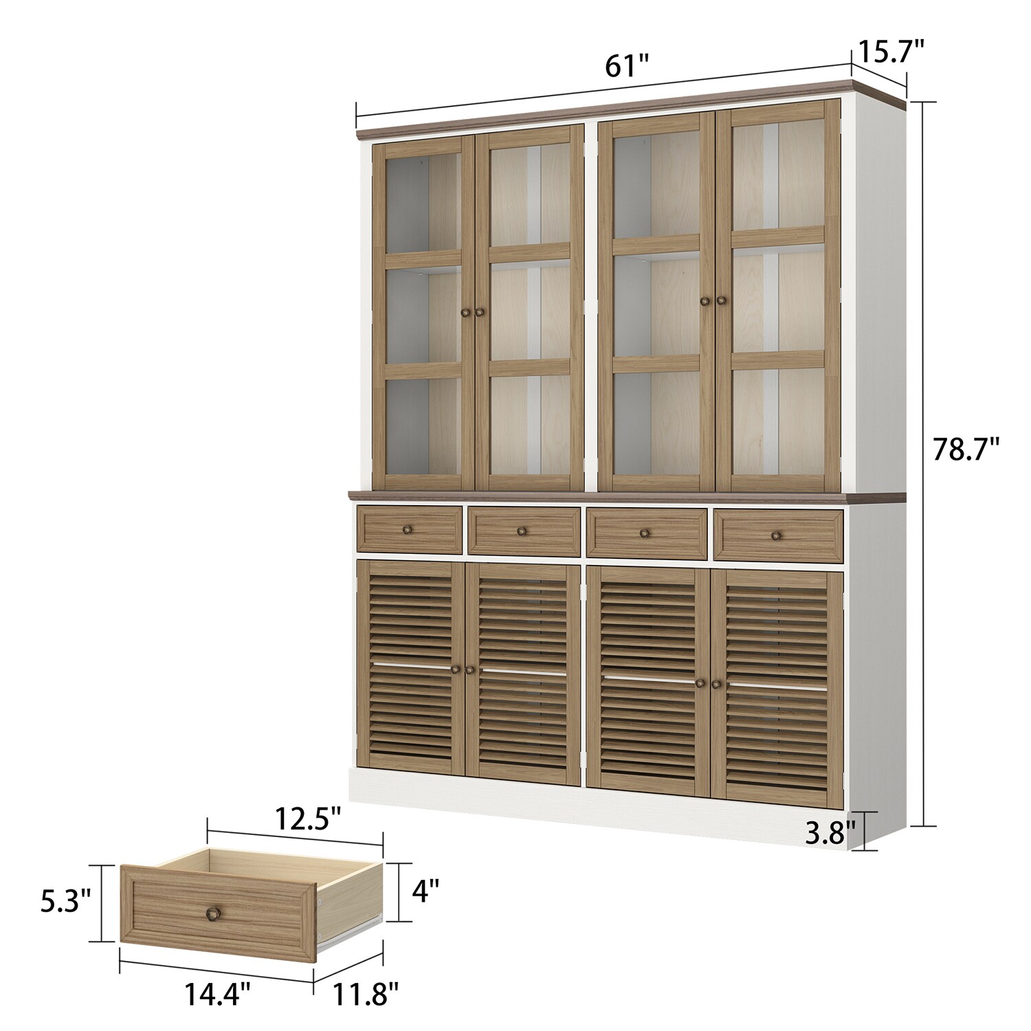 FUFU&GAGA 78.7 in. H Brown Storage Cabinet, Kitchen Organization with Louvered Doors and Adjustable Shelves