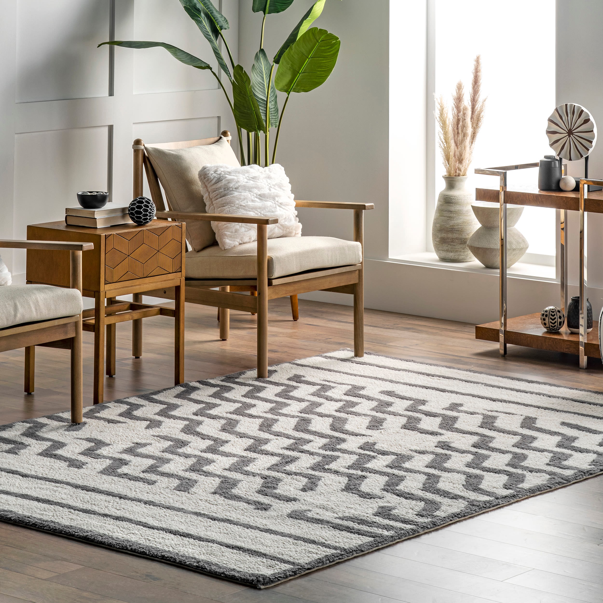 nuLOOM MTBE05A-508 Bassie 5 x 8 (ft) Wool Ivory Rectangular Indoor Geometric Machine washable Area rug