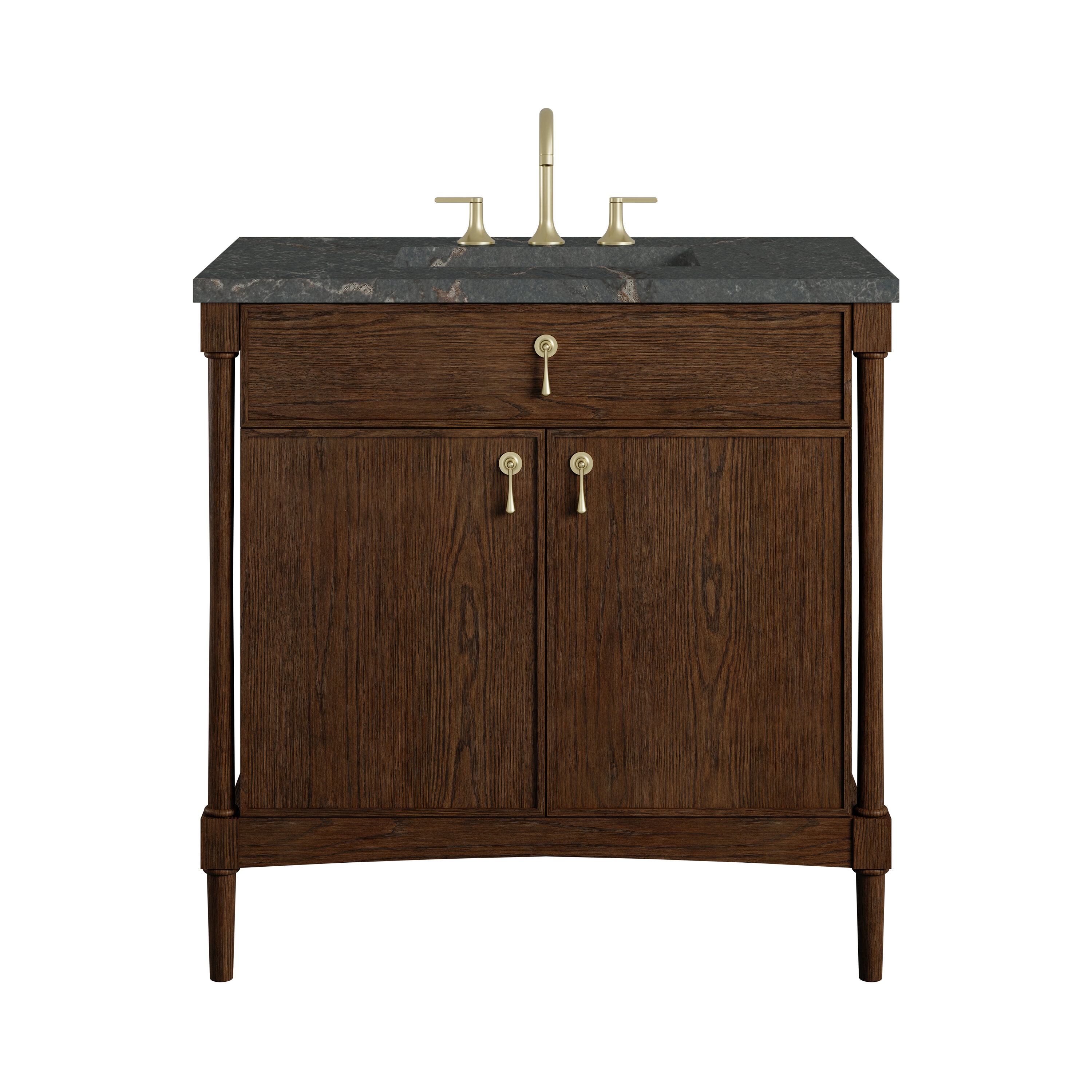 James Martin Vanities Kinnsden 36-in Sable Oak Undermount Single Sink Bathroom Vanity with Parisien Bleu Quartz Top