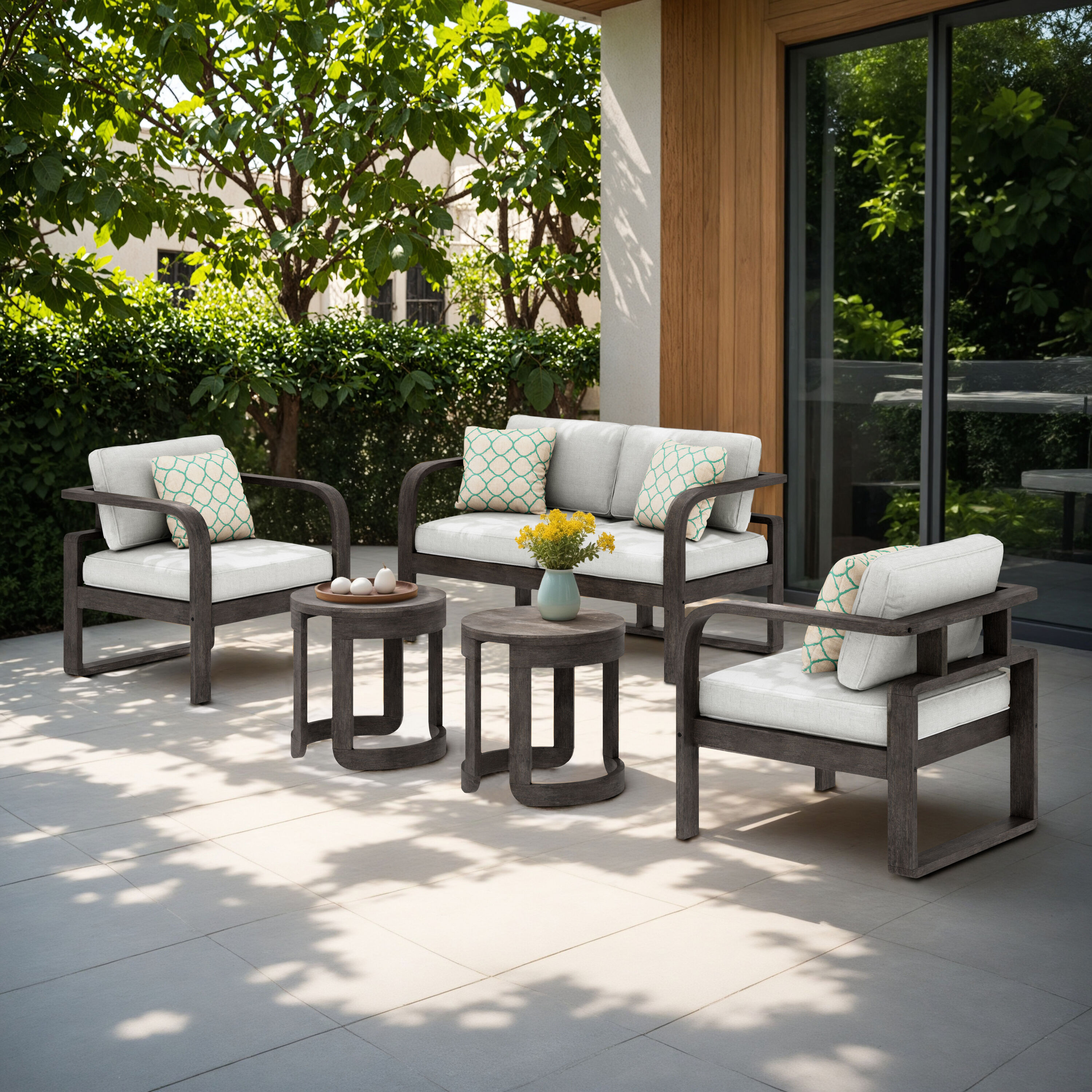 Octans SL2C00245 5 -Piece Patio Conversation Set with Gray Cushions