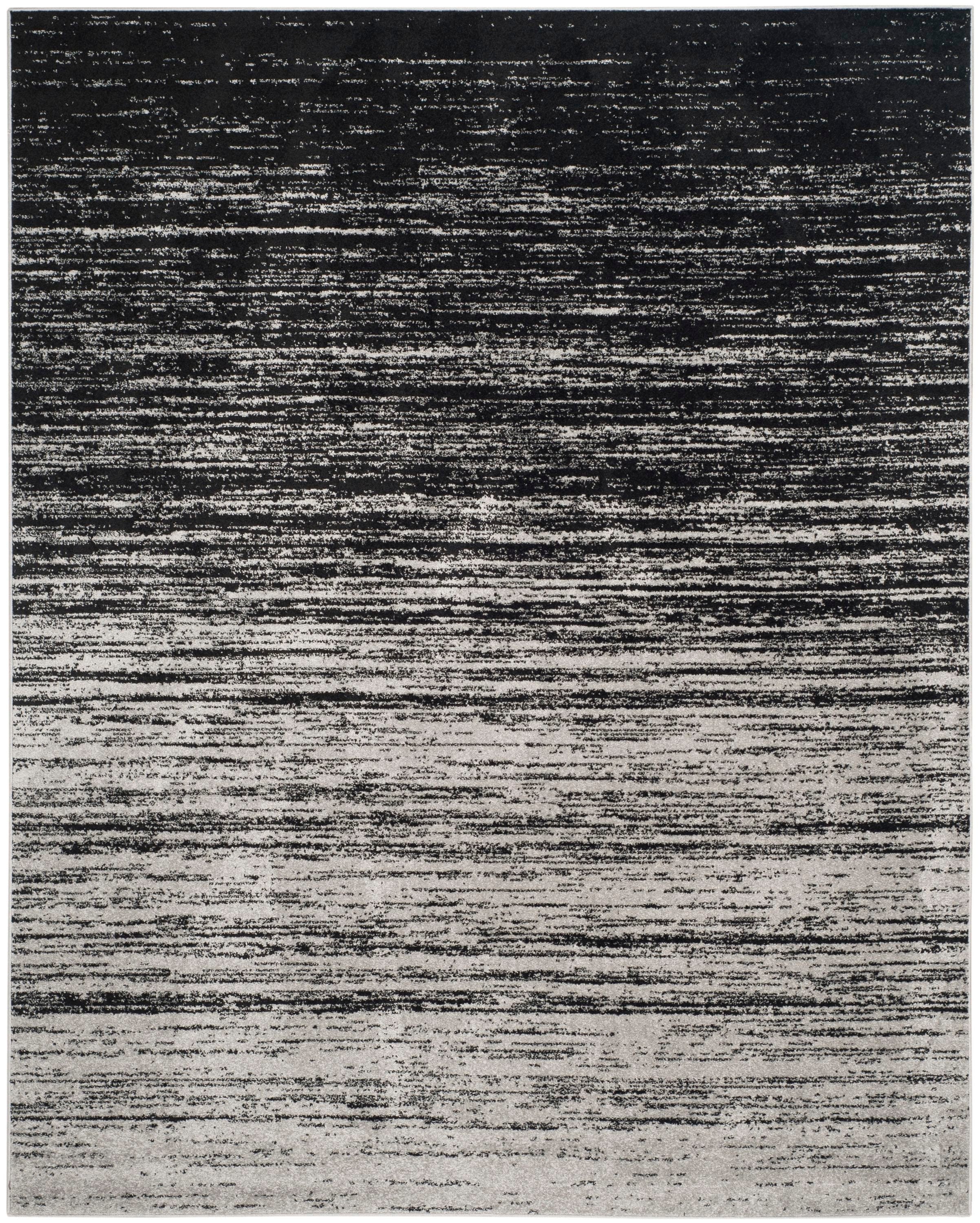 Silver and Black Abstract Low Pile Area Rug, 9' x 12'