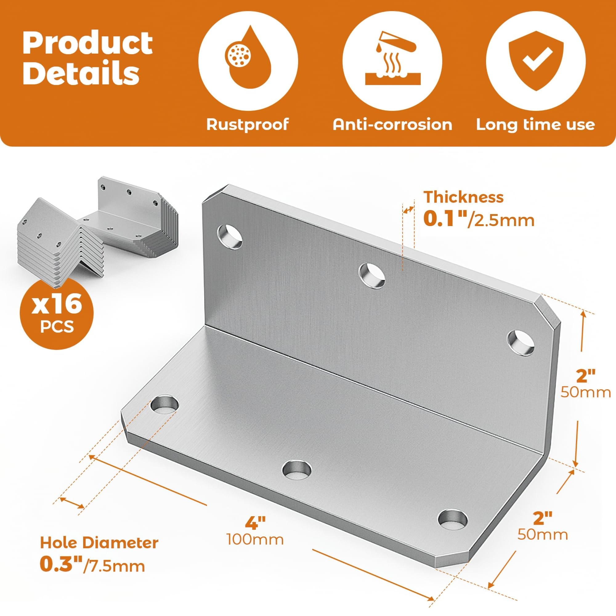 Etokfoks  Galvanized 90 Degree Angle Brackets Heavy Duty 2x4 Corner Brackets with Holes 15 Pack for Wood