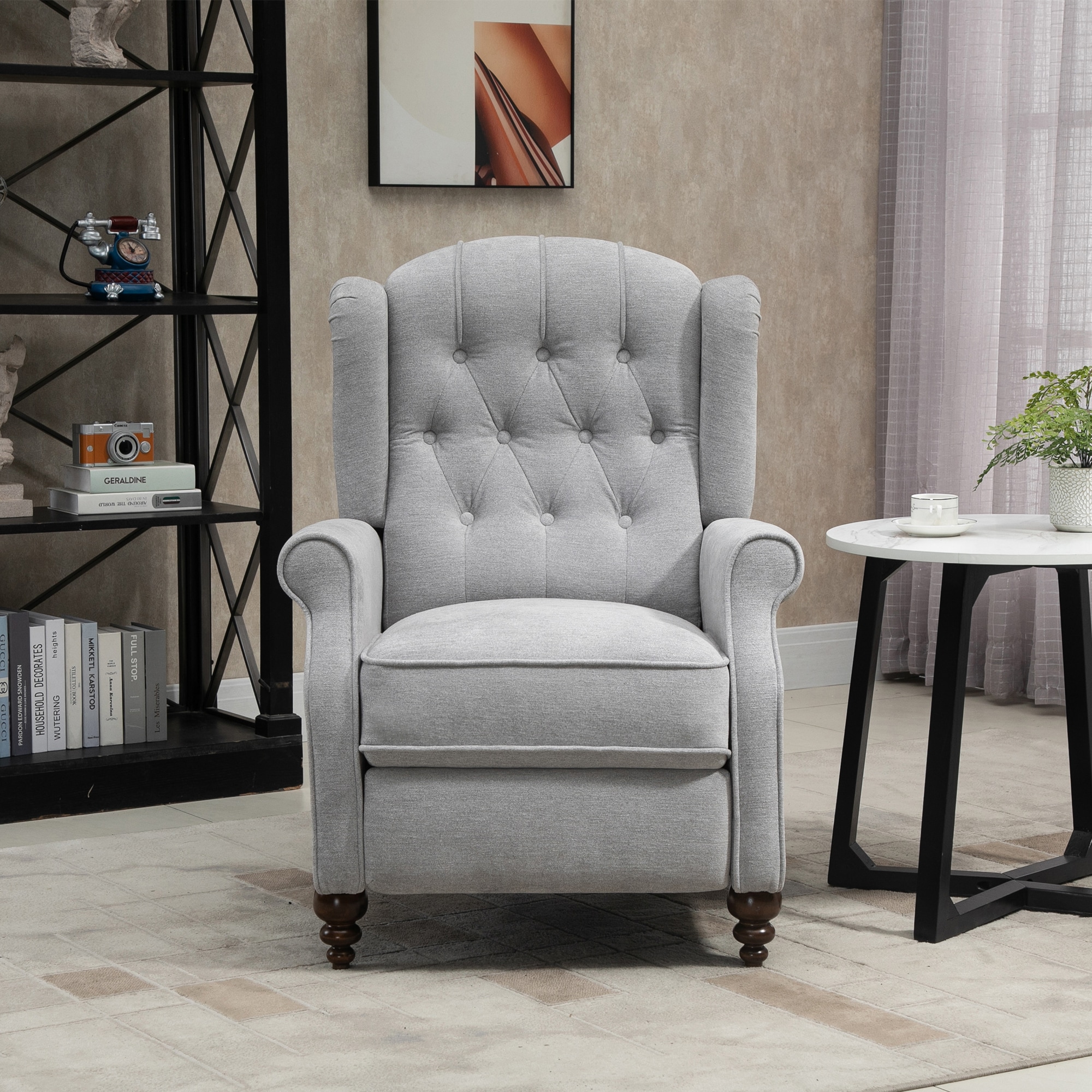Gray Velvet Upholstered Recliner with Button Tufting
