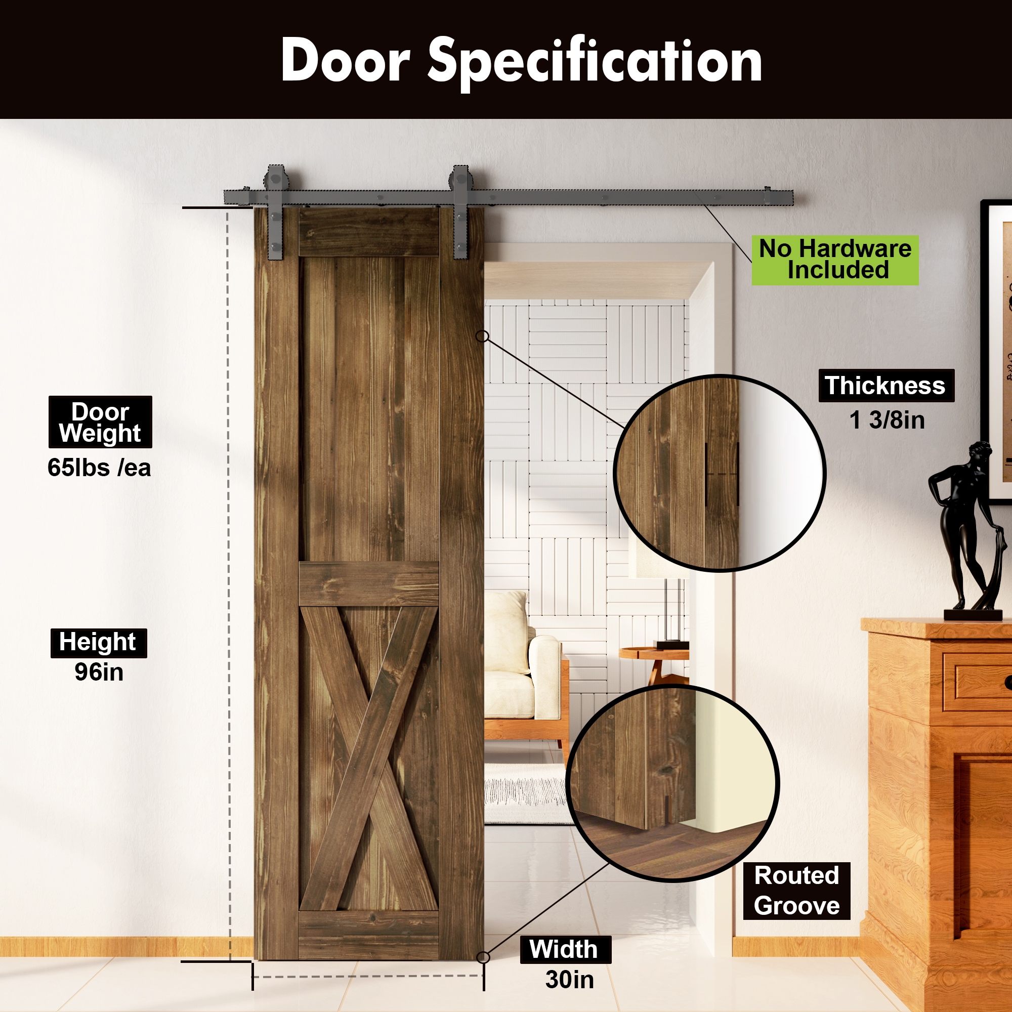HOMACER 3096-X-WALNUT Barn-Doors - View #3