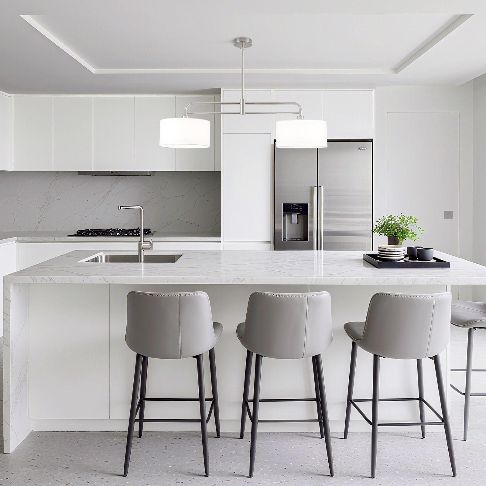 Zjvaive 39.37-in 2-Light Nickel Modern Linear Pendant Light With Drum ...