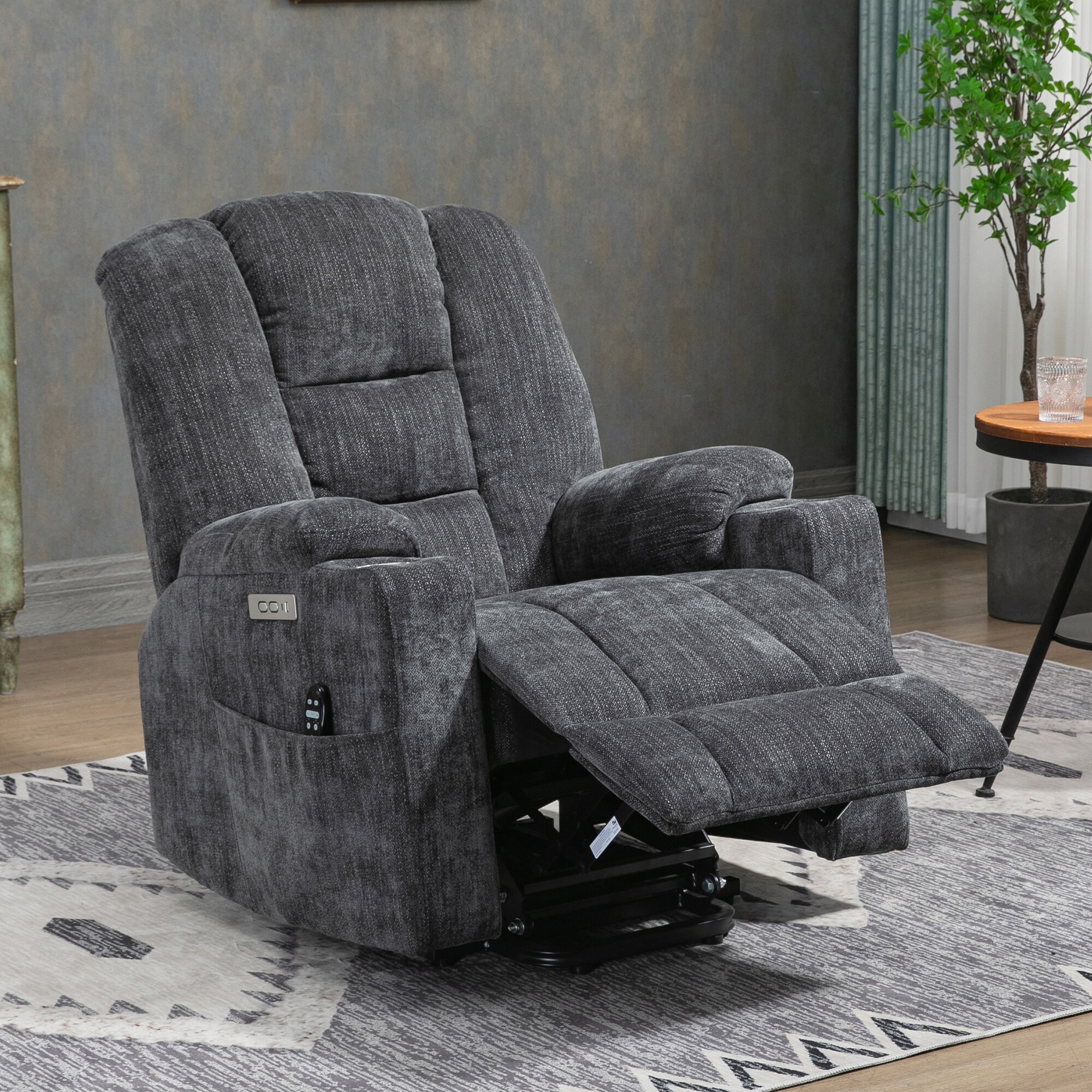 Clihome Electric Massage Recliner Gray Chenille Upholstered Powered ...