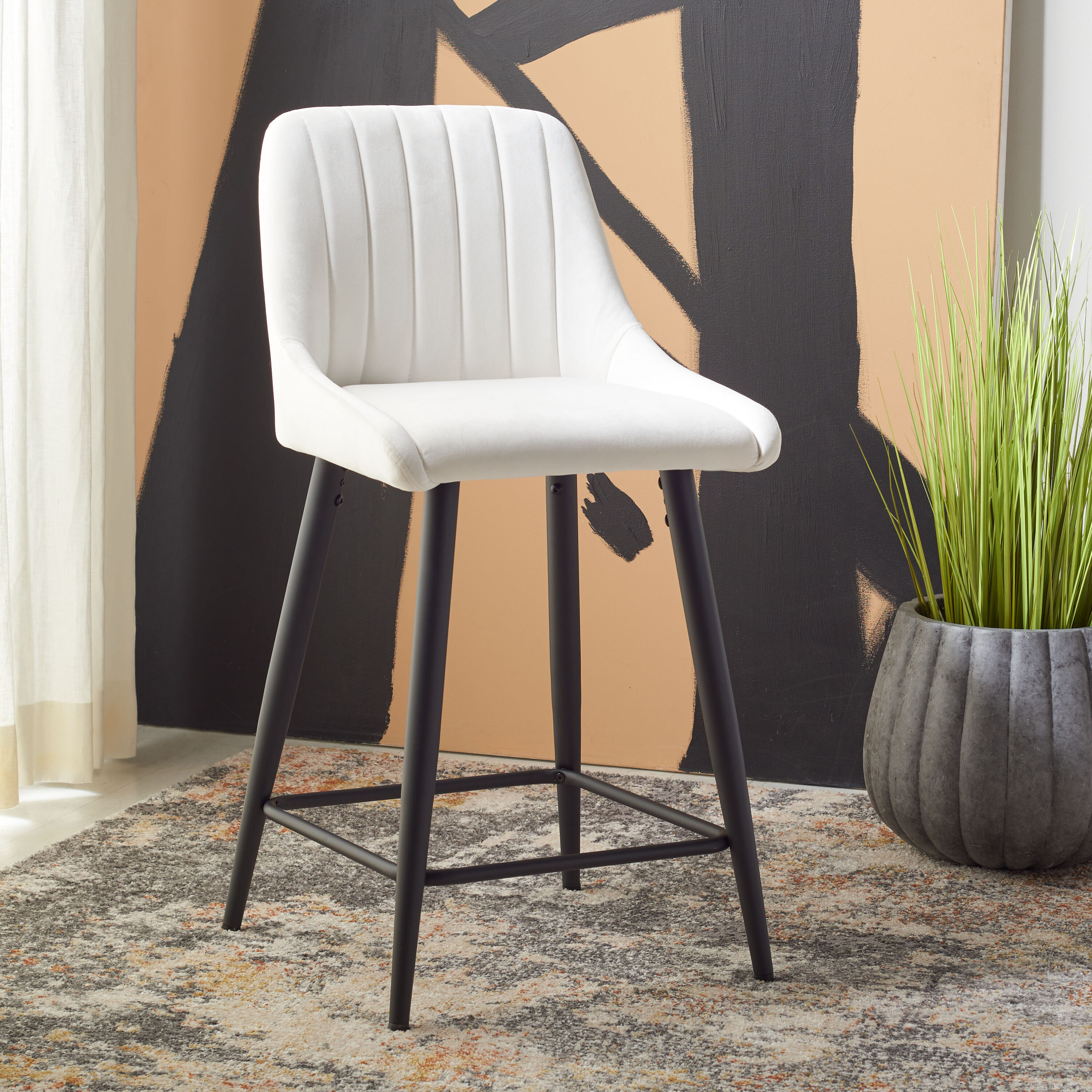 Safavieh BST7501A Ivory/Black 24-in H Extra tall (34-in and up) Bucket Seat Upholstered Metal Back Bar Stool Back