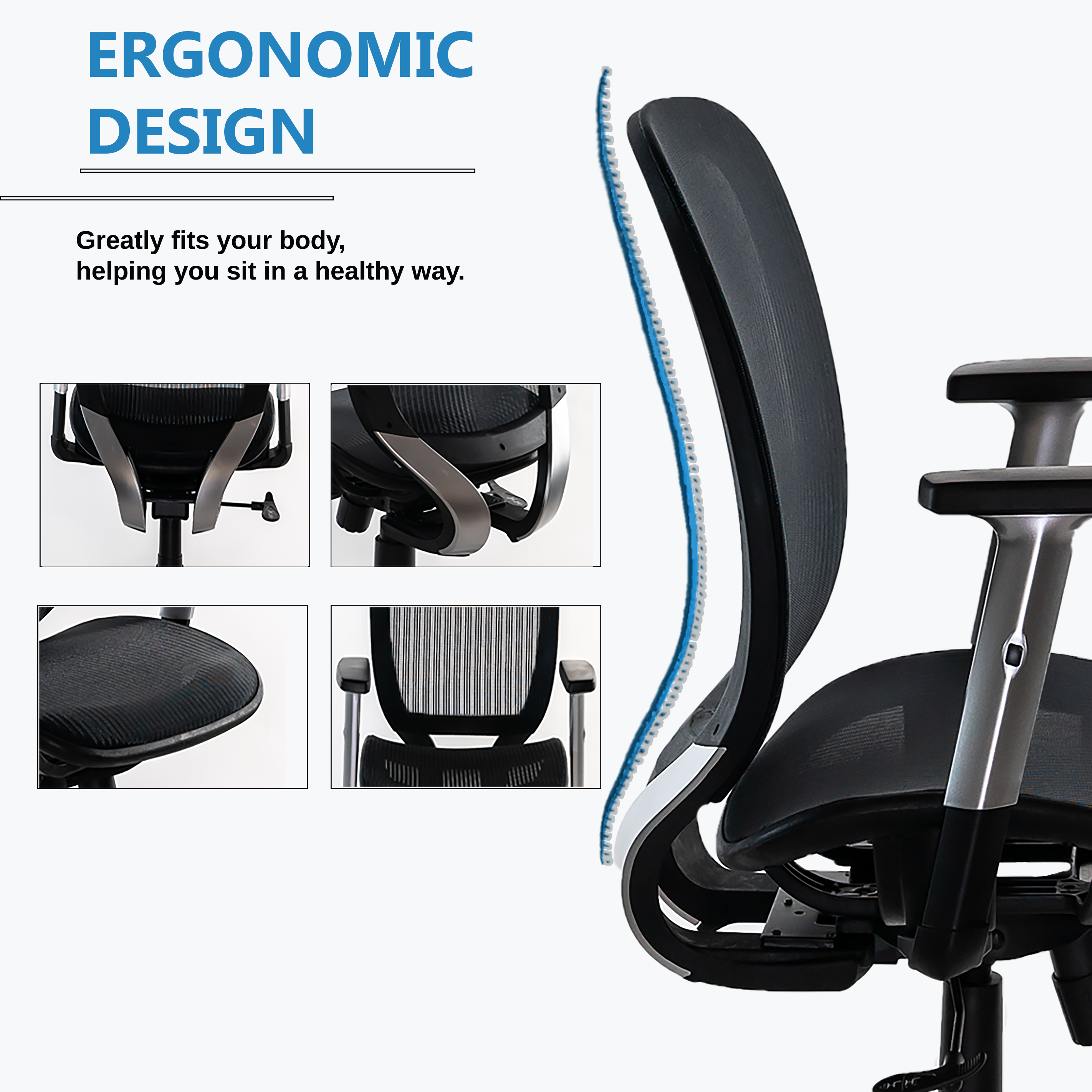 XBrand Msg102bk Black Contemporary Ergonomic Adjustable Height Swivel ...