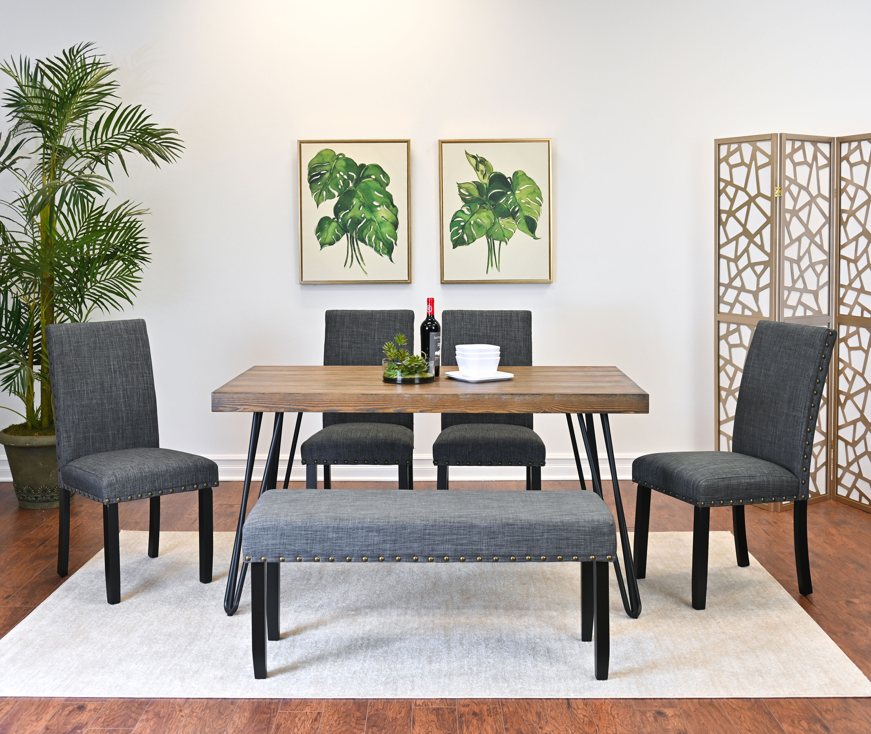 Roundhill Furniture T8741C162X2-CB162GY Amisos 6 Grey Casual Dining Room Set with Rectangular Table ( Seats 6 )