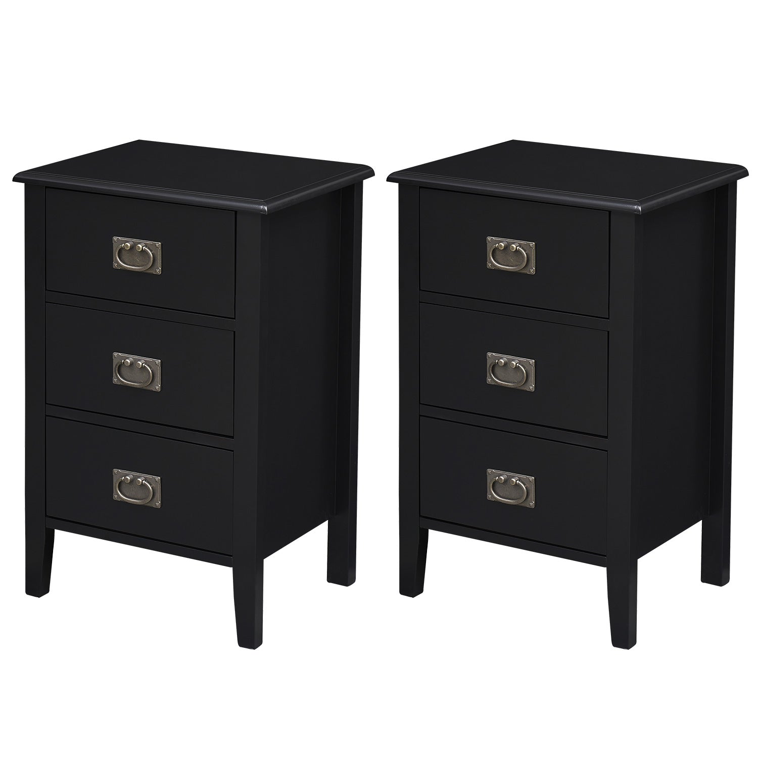 Vecelo LOE-HD-NS15-BLK-A2 Set of 2 Nightstand with Charging Station End Bedside Table with USB Ports Storage Drawer Open Shelf for Bedroom Living Room Black