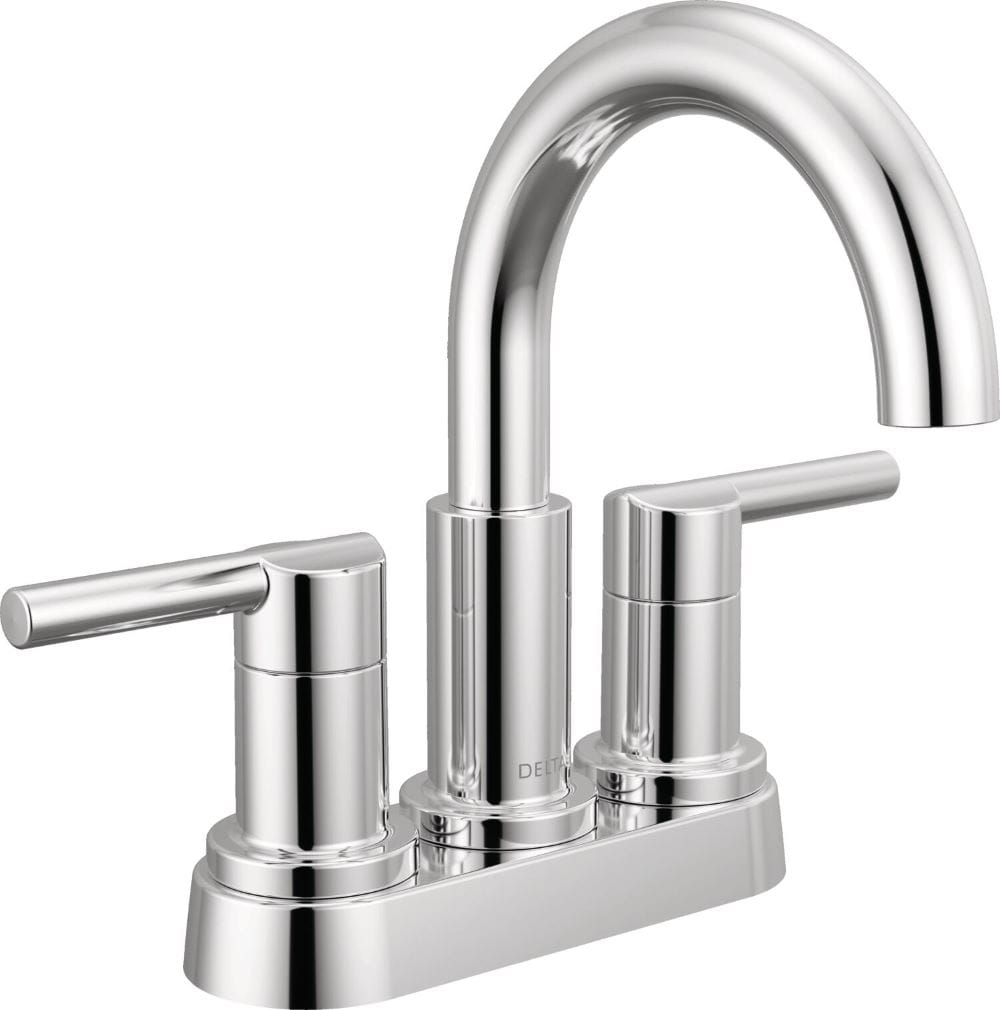 Delta 25749LF Nicoli Chrome 4-in centerset 2-handle WaterSense Mid-arc Residential Handle Bathroom Sink Faucet with Drain