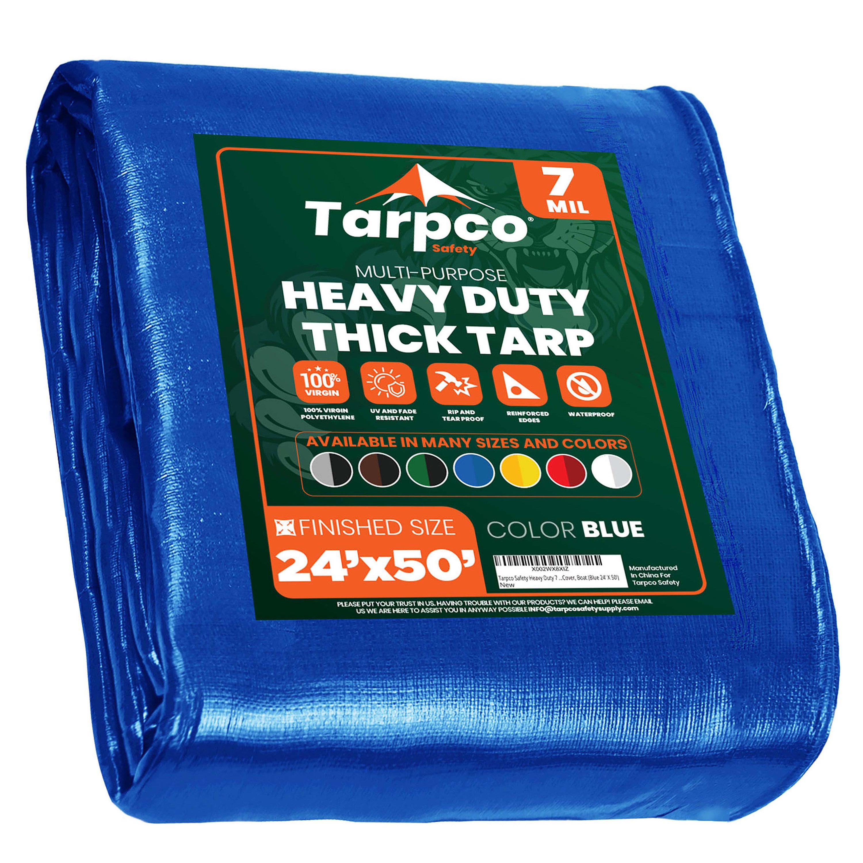 Tarpco Safety TS-205-24X50 24-ft x 50-ft Blue Waterproof Commercial Polyethylene 7-Mils Tarp