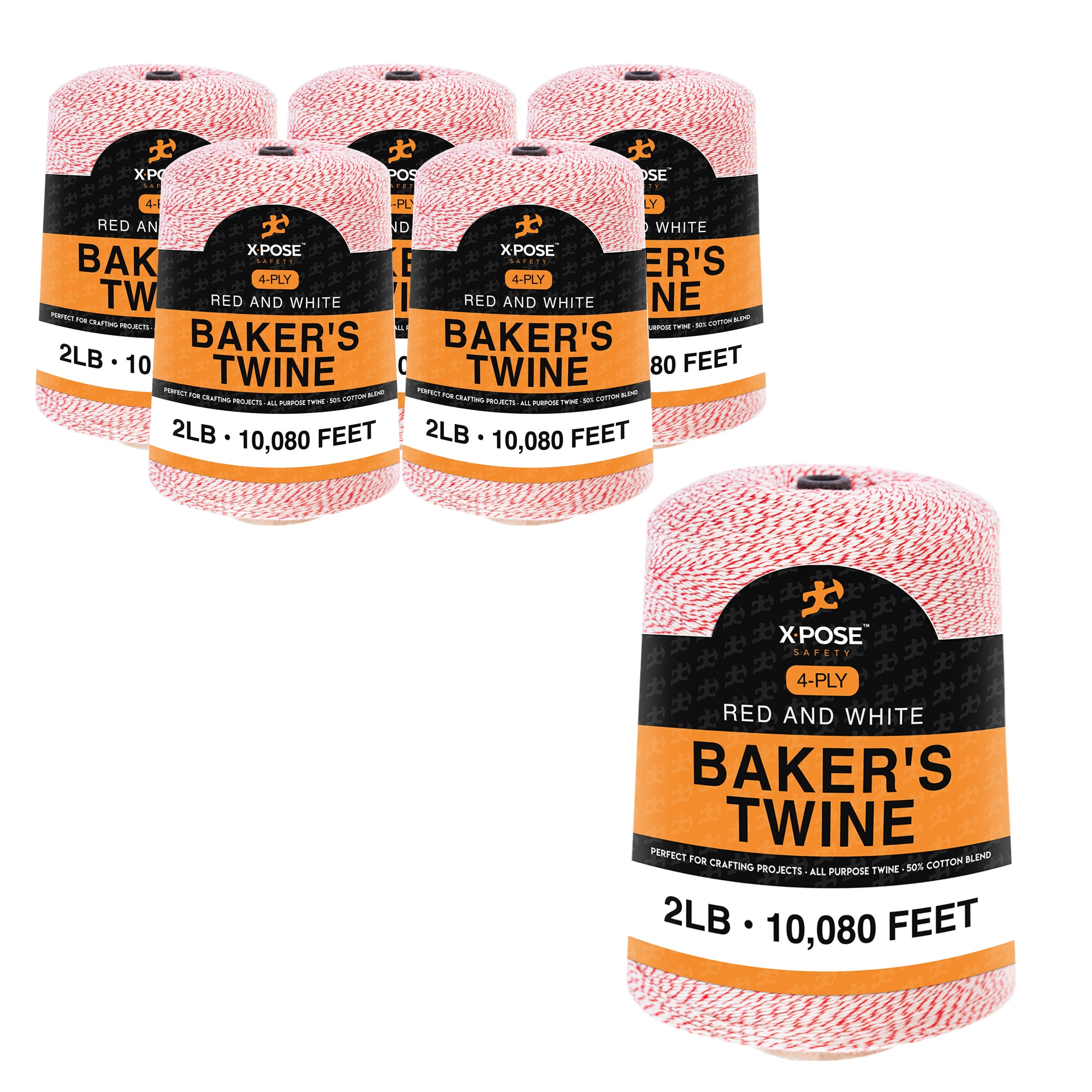 XPOSE SAFETY BT4-RW-1080-6-X-S 6 -Pack 10080-ft Red and White Cotton Twine String
