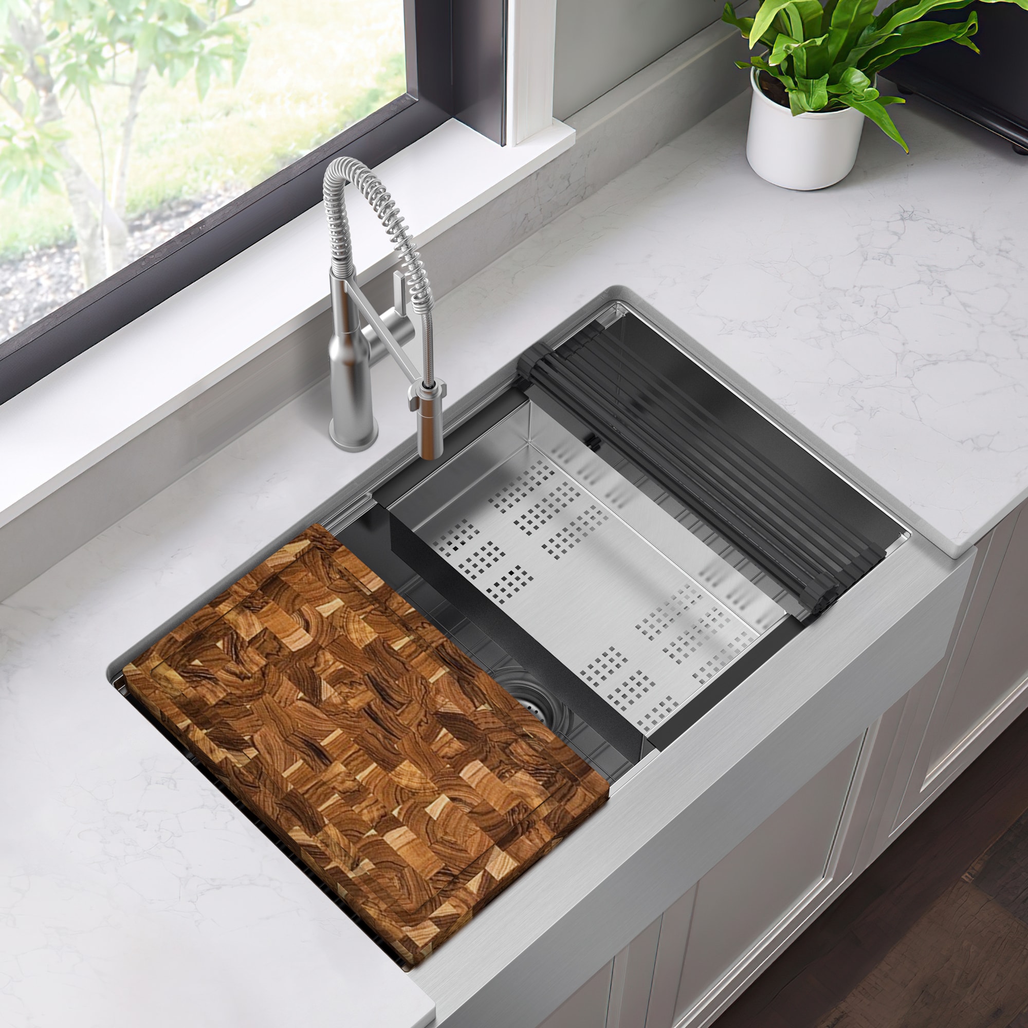 allen + roth FSU1ZAS3322LA19 Undermount 33-in x 22-in Stainless steel Single bowl 18 -Gauge Workstation Kitchen Sink