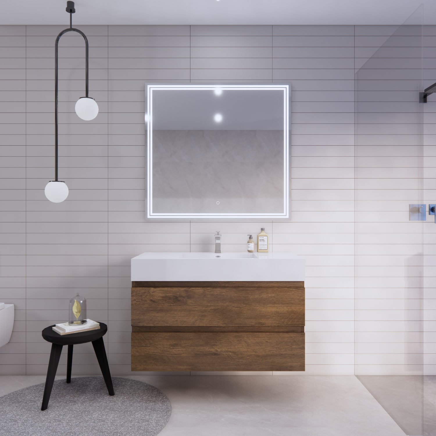 BV Better Vanity BTB-42-RW Monterey 42-in Rose Wood Single Sink Floating Bathroom Vanity with White Acrylic Top