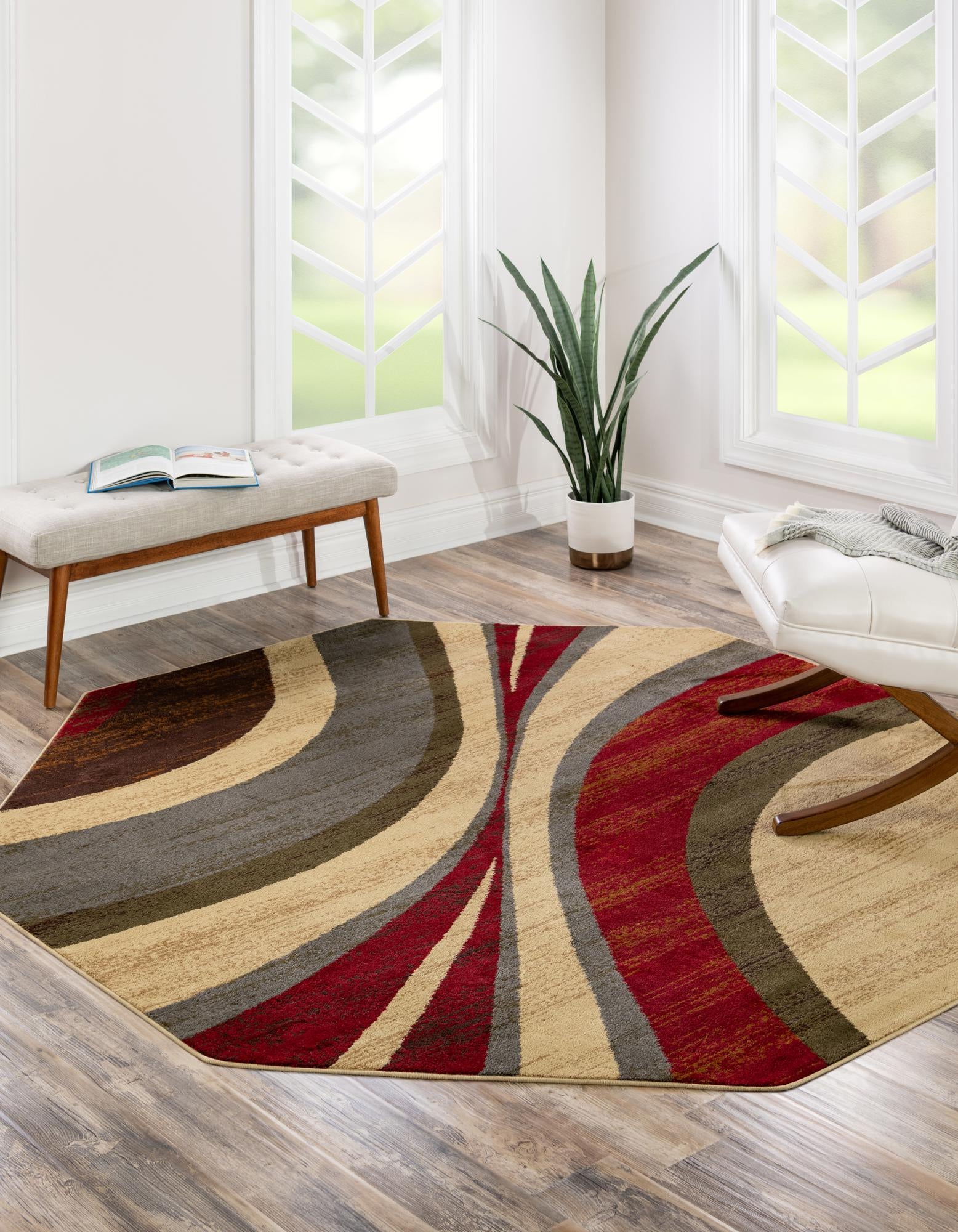 Unique Loom 3179754 Barista 6 x 6 (ft) Loomed Polypropylene Beige Octagonal Indoor Stripe Area rug