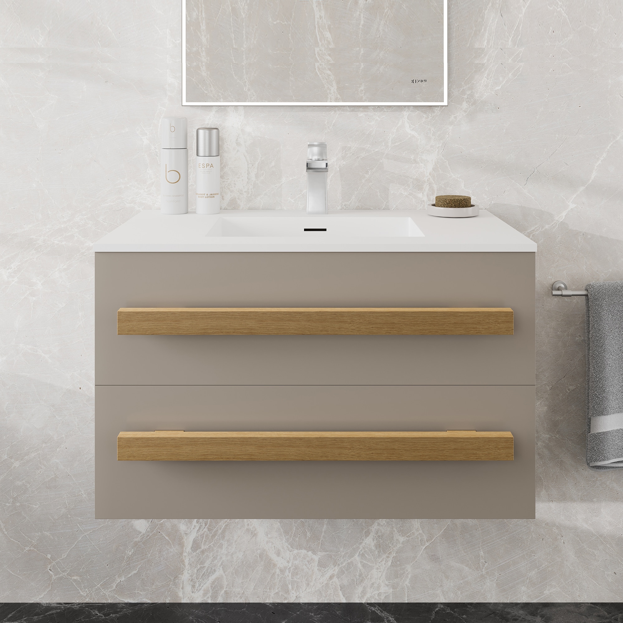Eviva EVVN114-32TP Element 31.75-in Taupe Single Sink Floating Bathroom Vanity with White Solid Surface Top