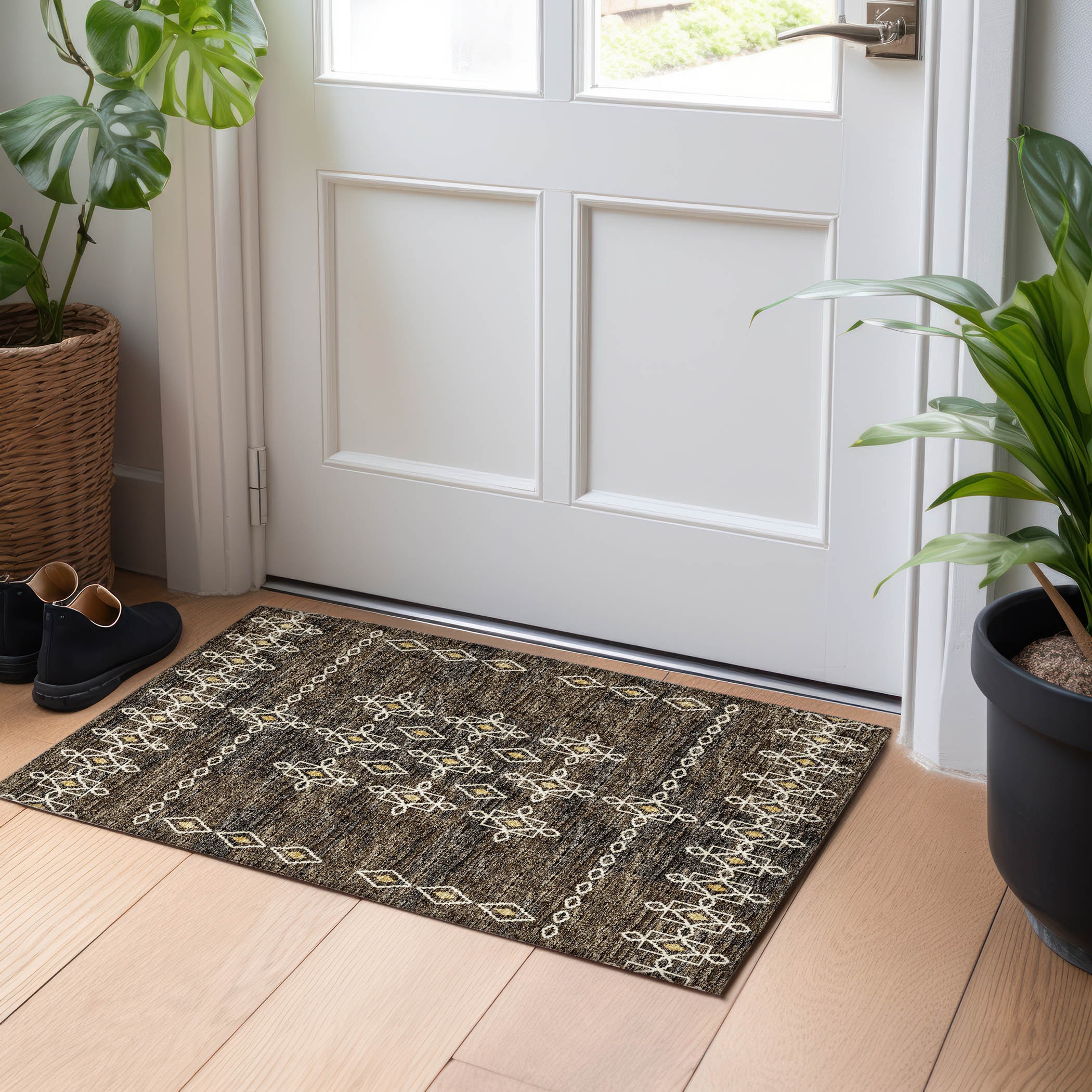 Addison Rugs AMF109BR20X30 Mayfield AMF109BR 2 x 3 (ft) Loomed Polyester Brown Rectangular Indoor Abstract Machine washable Area rug