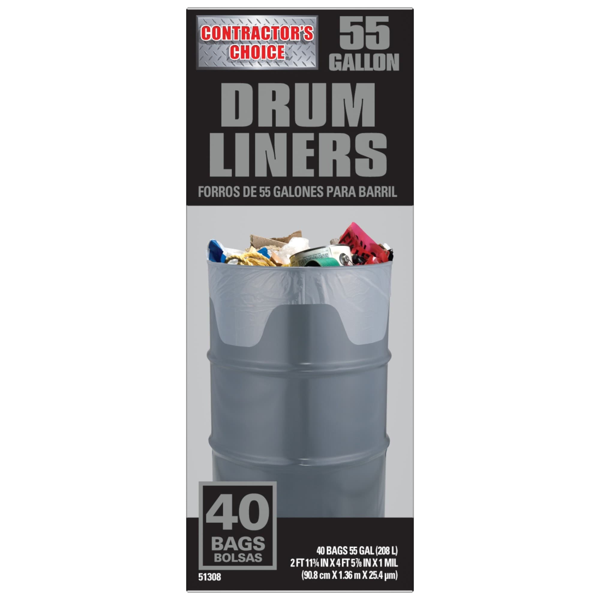 Contractors Choice Drum Liners, 55 Gallon - 40 bags