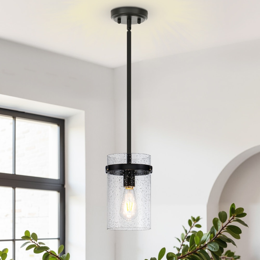 Henveton Jasslynn 1-Light Black Pendant Light with Bubble Glass Shade for Kitchen Island Dining Room  No Bulbs Included