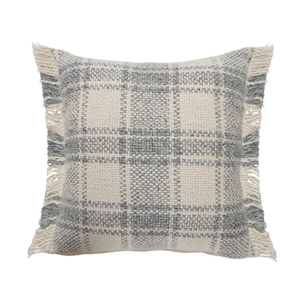 LR Home Ox Bay Gray/White Tartan/Plaid Cotton Blend Pillow Cover
