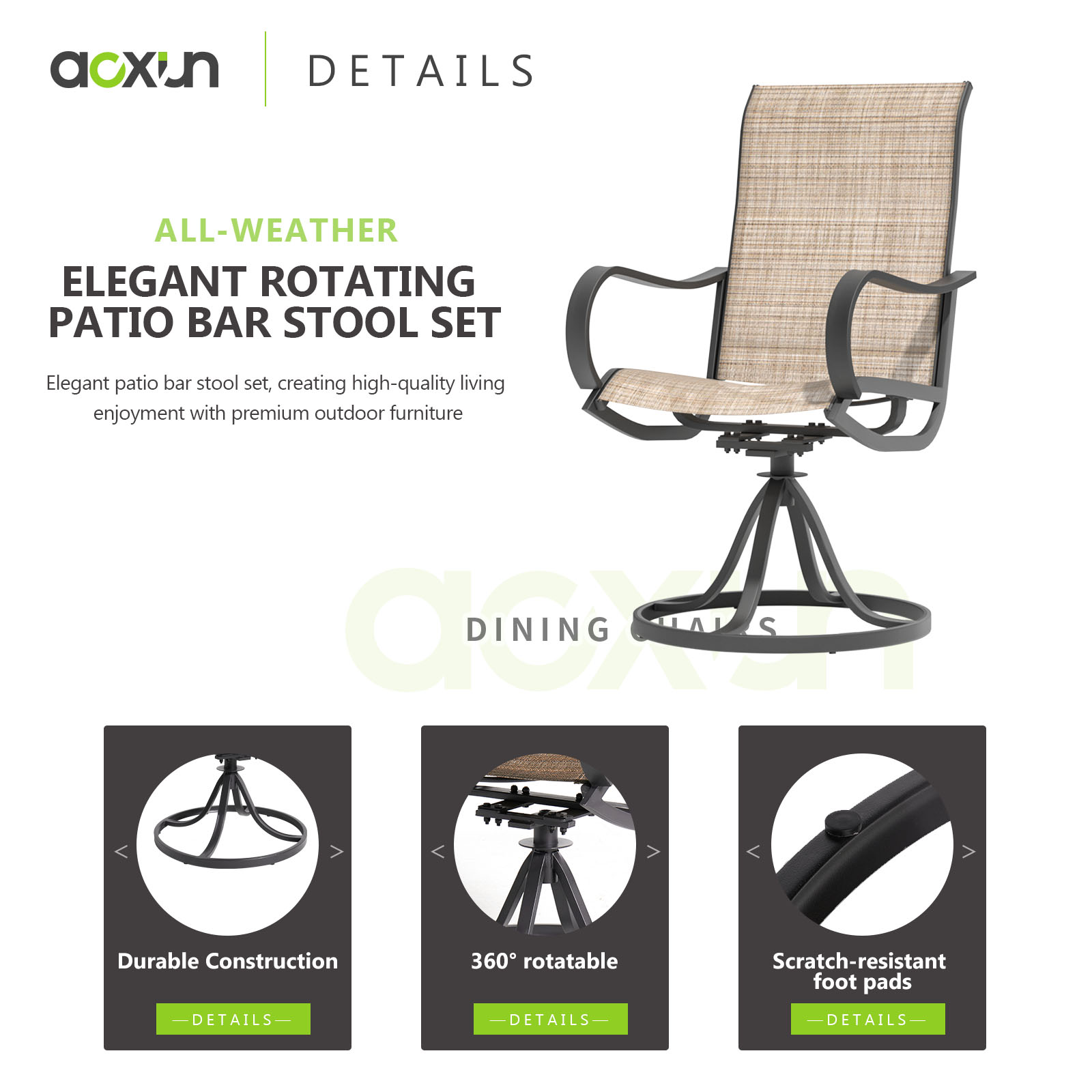 AOXUN Patio Chair Set Of 2 Rattan Brown Metal Frame Swivel Dining Chair ...