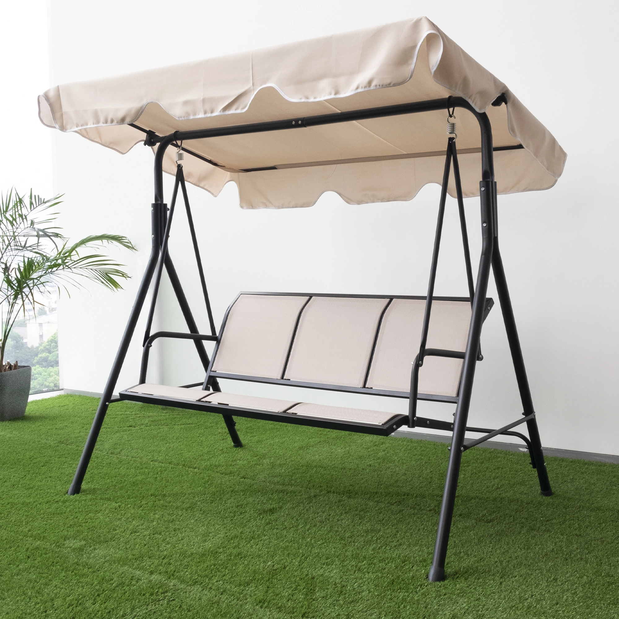 Cesicia Outdoor 12 ft. x 10 ft. x 90 in. 3-Person Beige Fabric