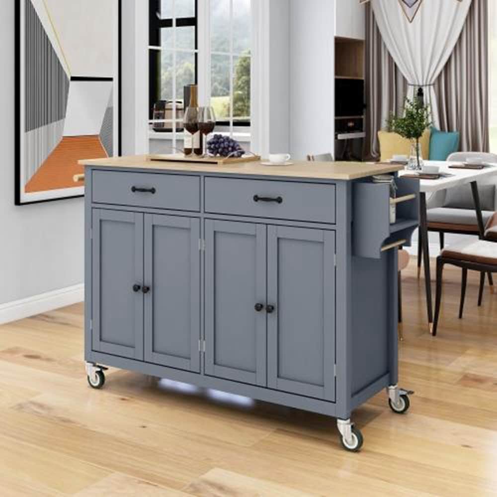 Runesay Black Mdf Base with Mdf Wood Top Rolling Kitchen Island (18.5-in x 54.33-in x 36.22-in)