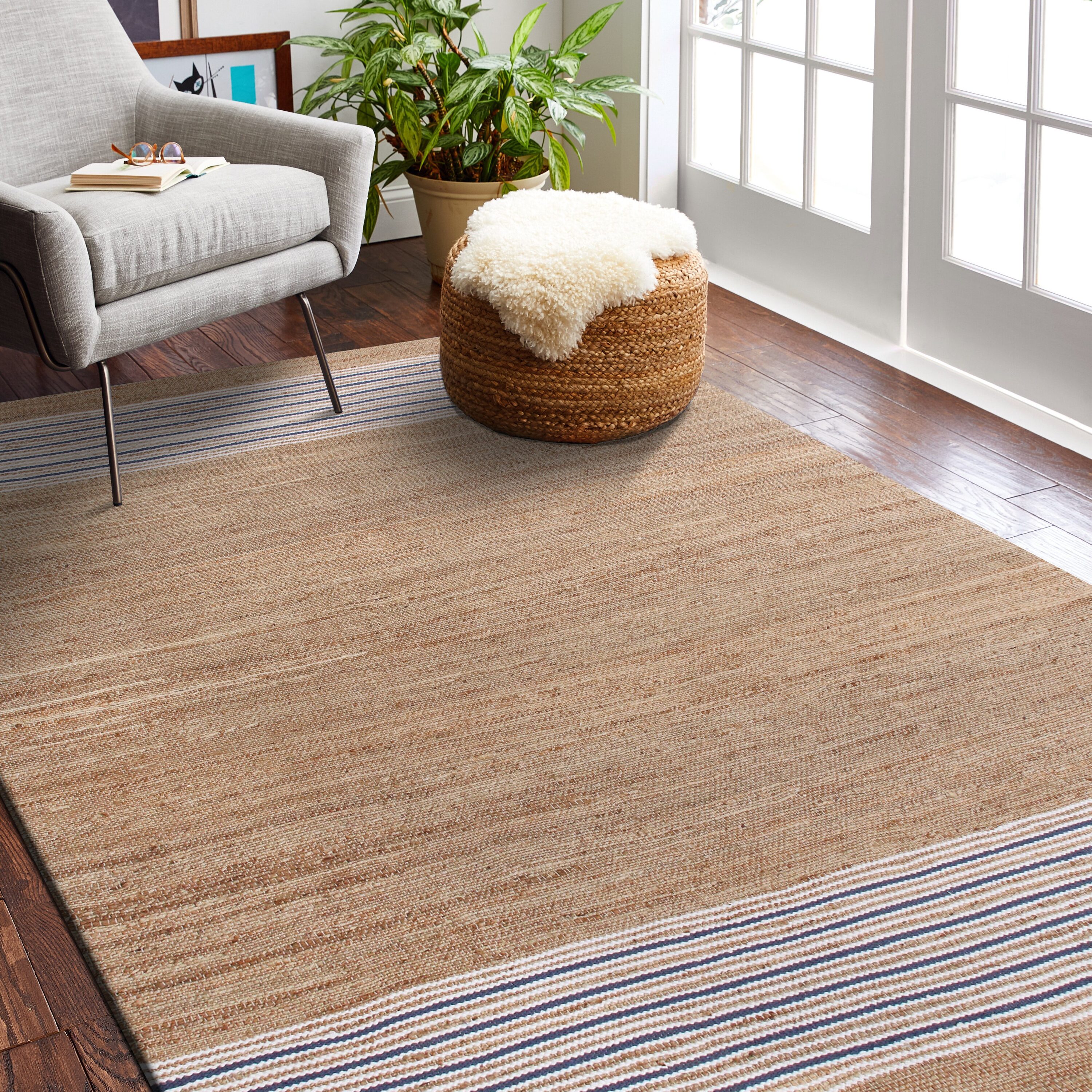 Coastal Stripe Hand-Woven Cotton Area Rug, 5' x 7', Blue