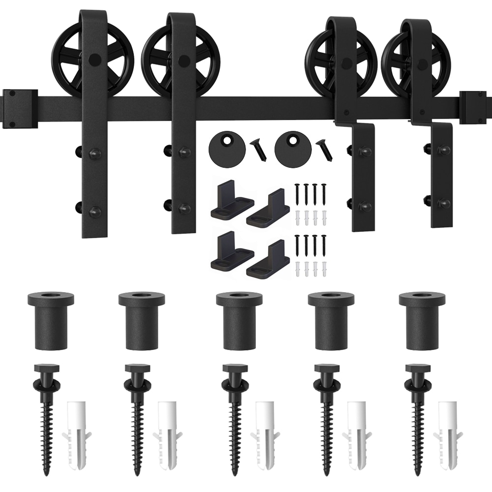 WINSOON GCM5203 66-in Matte Matte Black Indoor Spoke Wheel Single bypass Barn door hardware kit