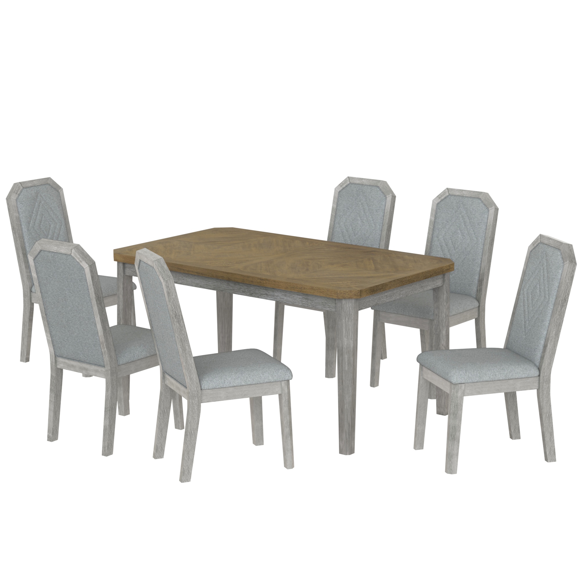 SINOFURN SYA330172GY Gray Rustic Dining Room Set with Rectangular Table ( Seats 6 )