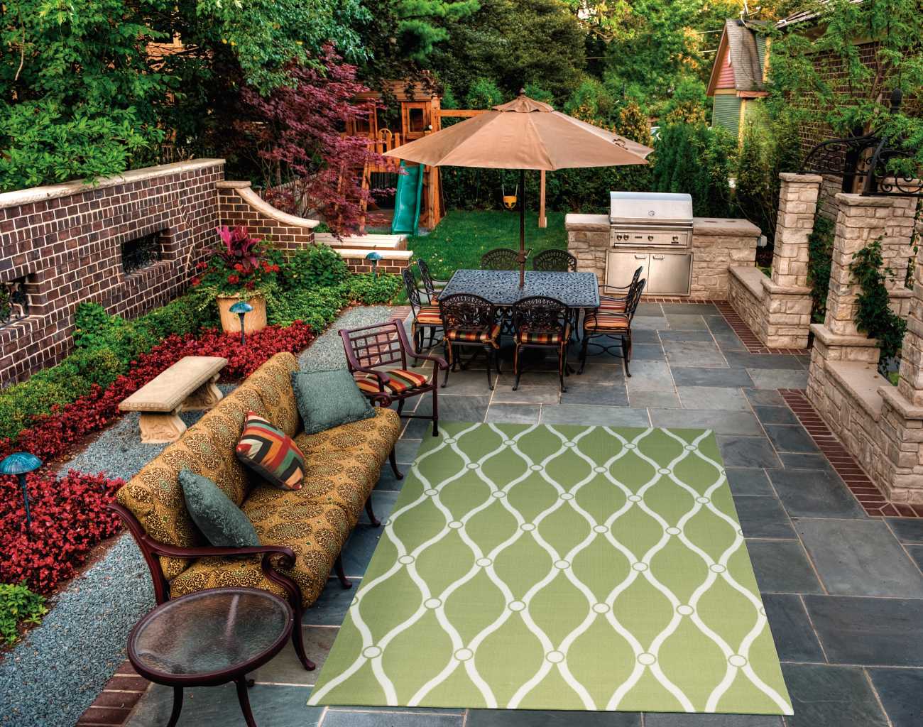 Nourison 99446207838 Home Garden 8 x 10 (ft) Loomed Polyester Green Rectangular Indoor/Outdoor Abstract Area rug
