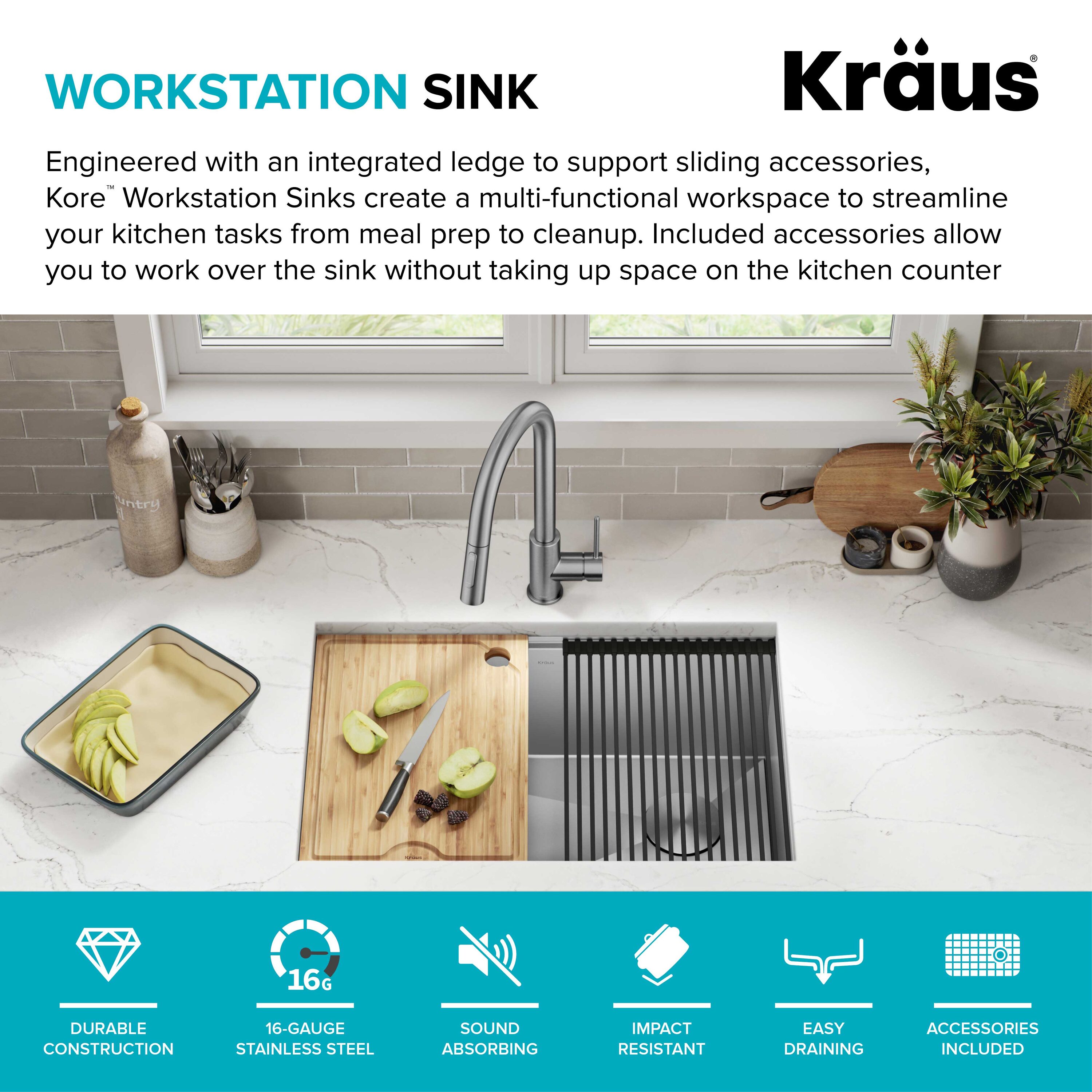 Kraus Kore Undermount 28-in x 19-in Stainless Steel Single Bowl Workstation Kitchen  Sink in the Kitchen Sinks department at