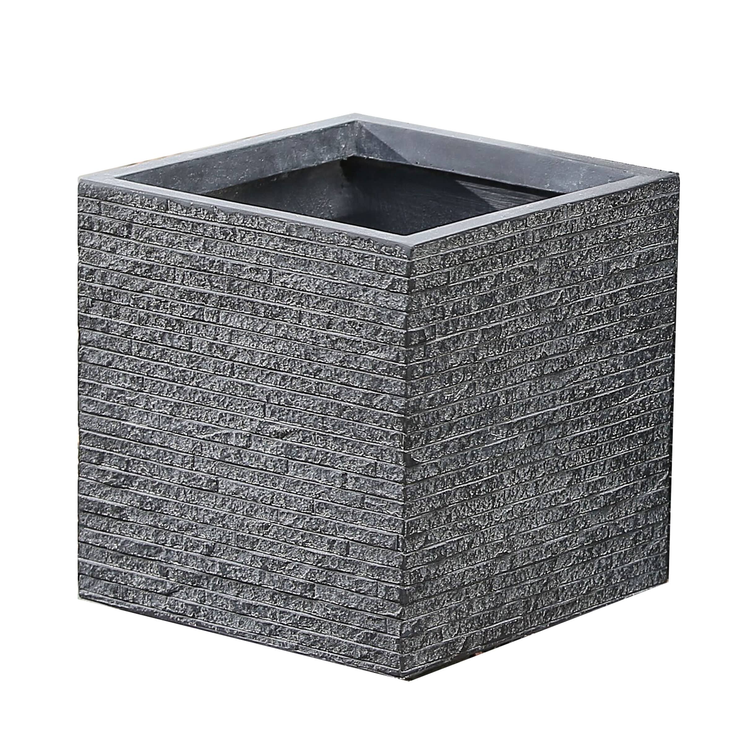 LuxenHome WH056 Square 11.8-in W Large Gray Mixed/Composite Contemporary/Modern Indoor/Outdoor Planter with Drainage Holes