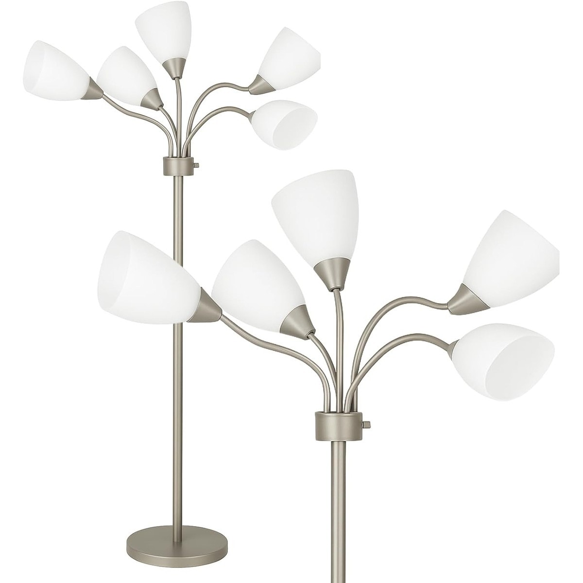 Slagawa - 5-Light Floor Lamp with Adjustable White Acrylic Shades E12 Candelabra Base for Bedroo...