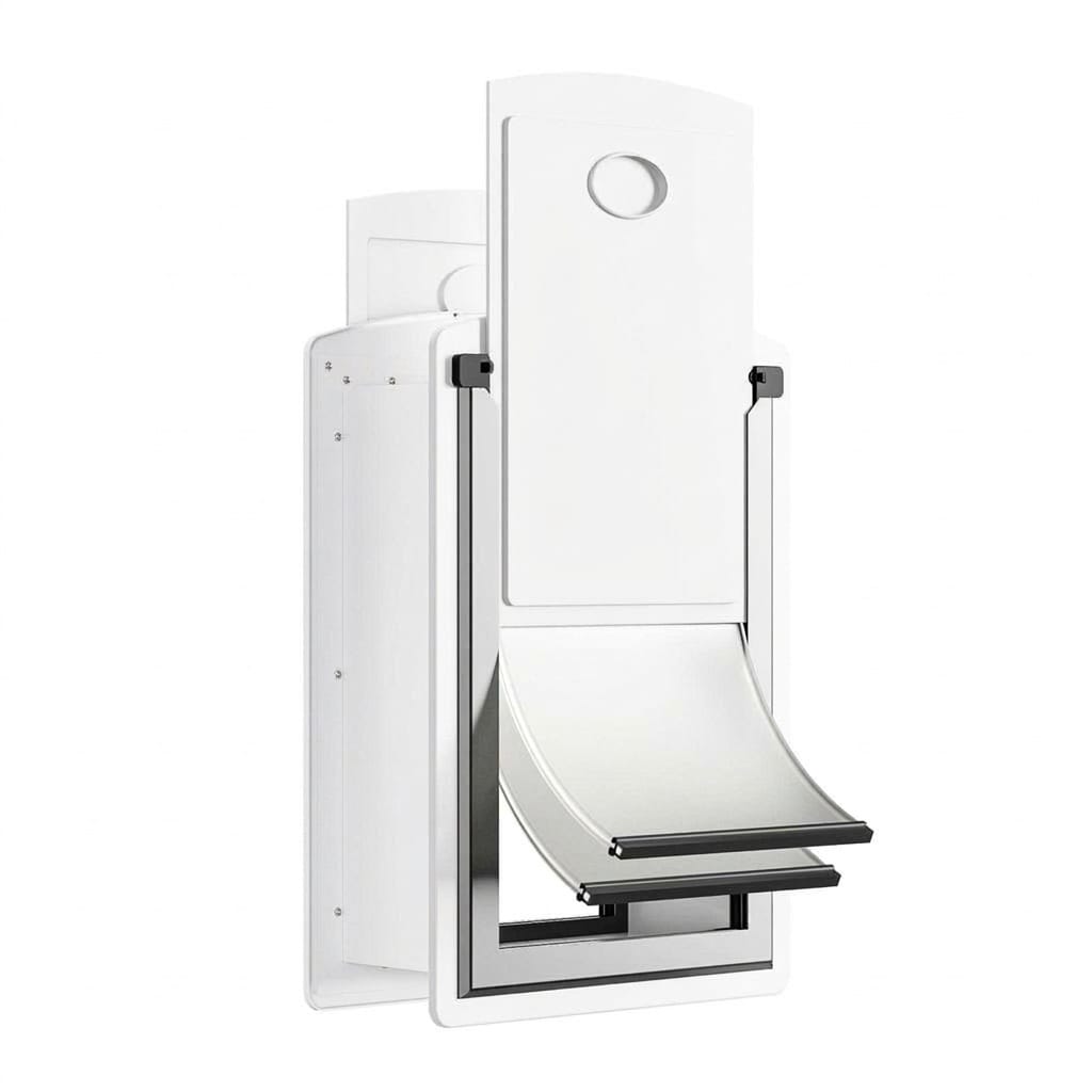 Justincity  Cat Door for Wall Small Energy Efficient Pet Door Steel Frame Telescoping Tunnel Double Magnetic Flaps Two Sliding Lock Panels Easy