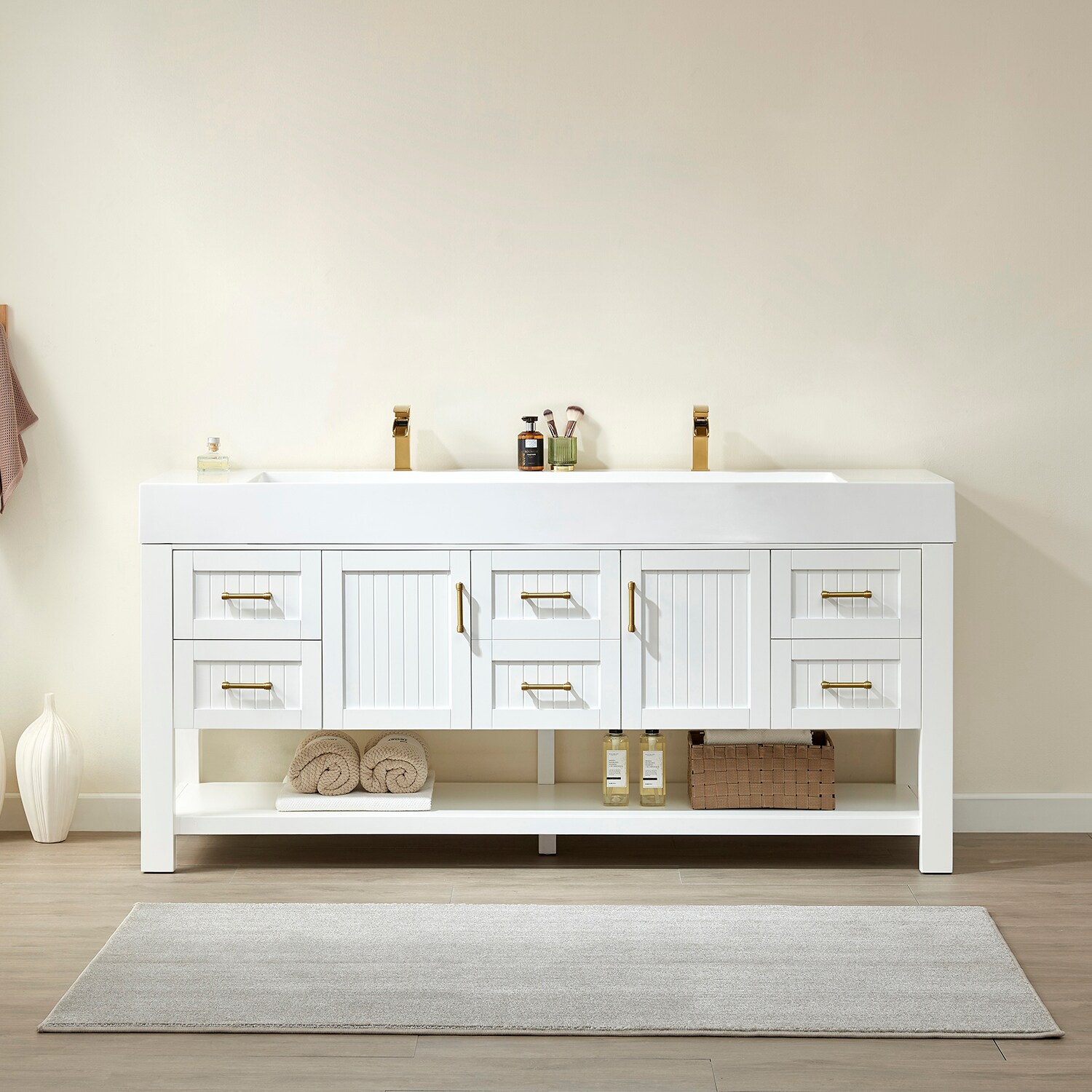 Vinnova 755072-WH-WH-NM Pavia 72-in White Double Sink Bathroom Vanity with White Engineered Stone Top