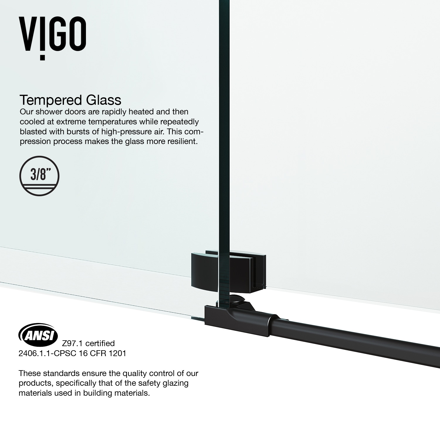 Winslow 46" Matte Black Frameless Sliding Shower Enclosure with Clear Glass