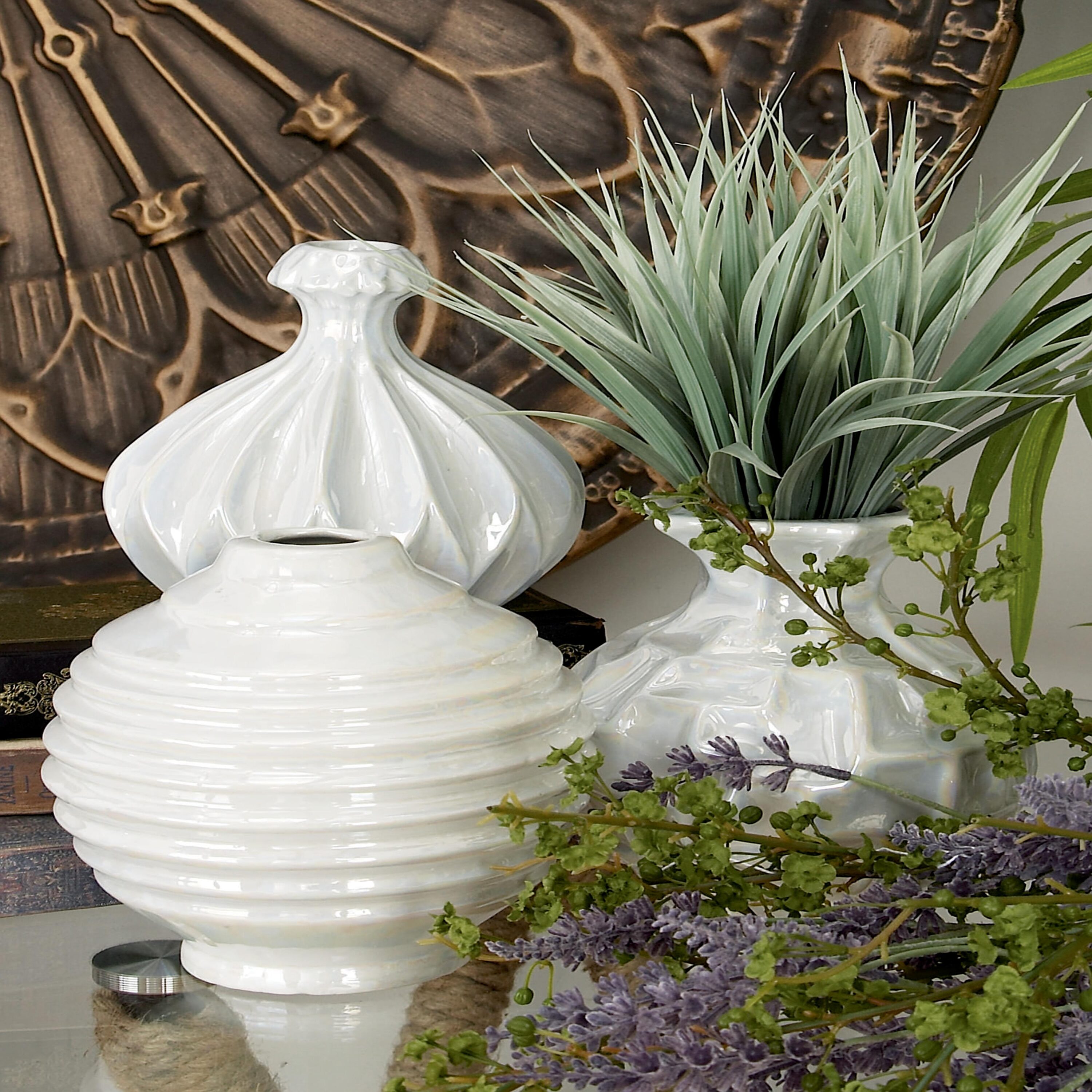 Grayson Lane 92579 3 -Pack Off-white Stone Modern Vase