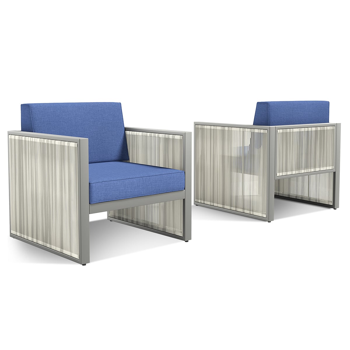 Rilyson FSFHGW11-1 Square-F Set of 2 Wicker Gray Wicker Frame Stationary Conversation Chair with Blue Blue Cushioned Seat