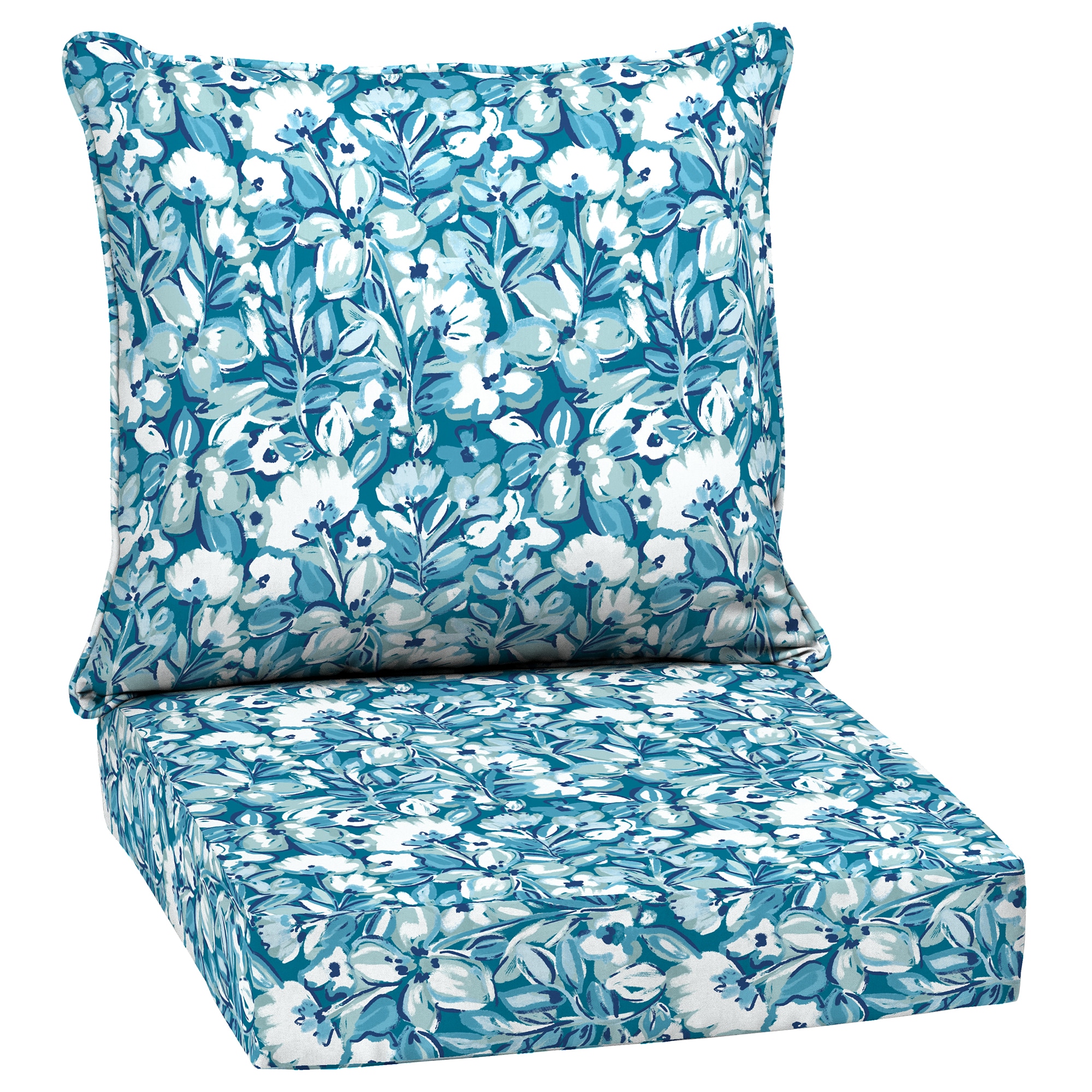 ARDEN - 24-in x 24-in Aqua Blue Fusion Floral Deep seat patio chair cushion