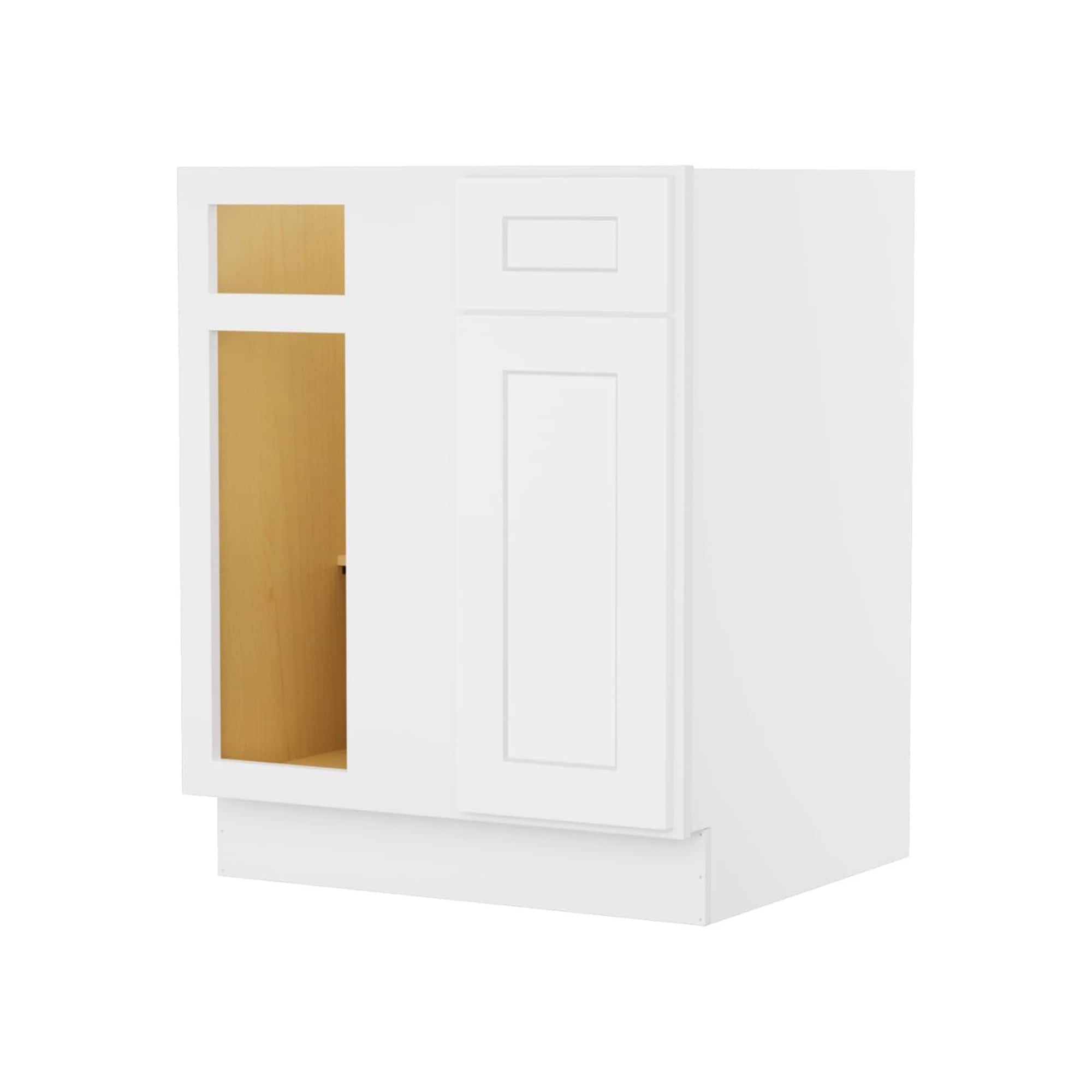 Tinyhomie 36-in W x 34.5-in H x 24-in D Painted Blind Corner Base Ready to Assemble Plywood Cabinet with HDF Door Dovetail Drawer Reversible Design and Soft Close Hinges