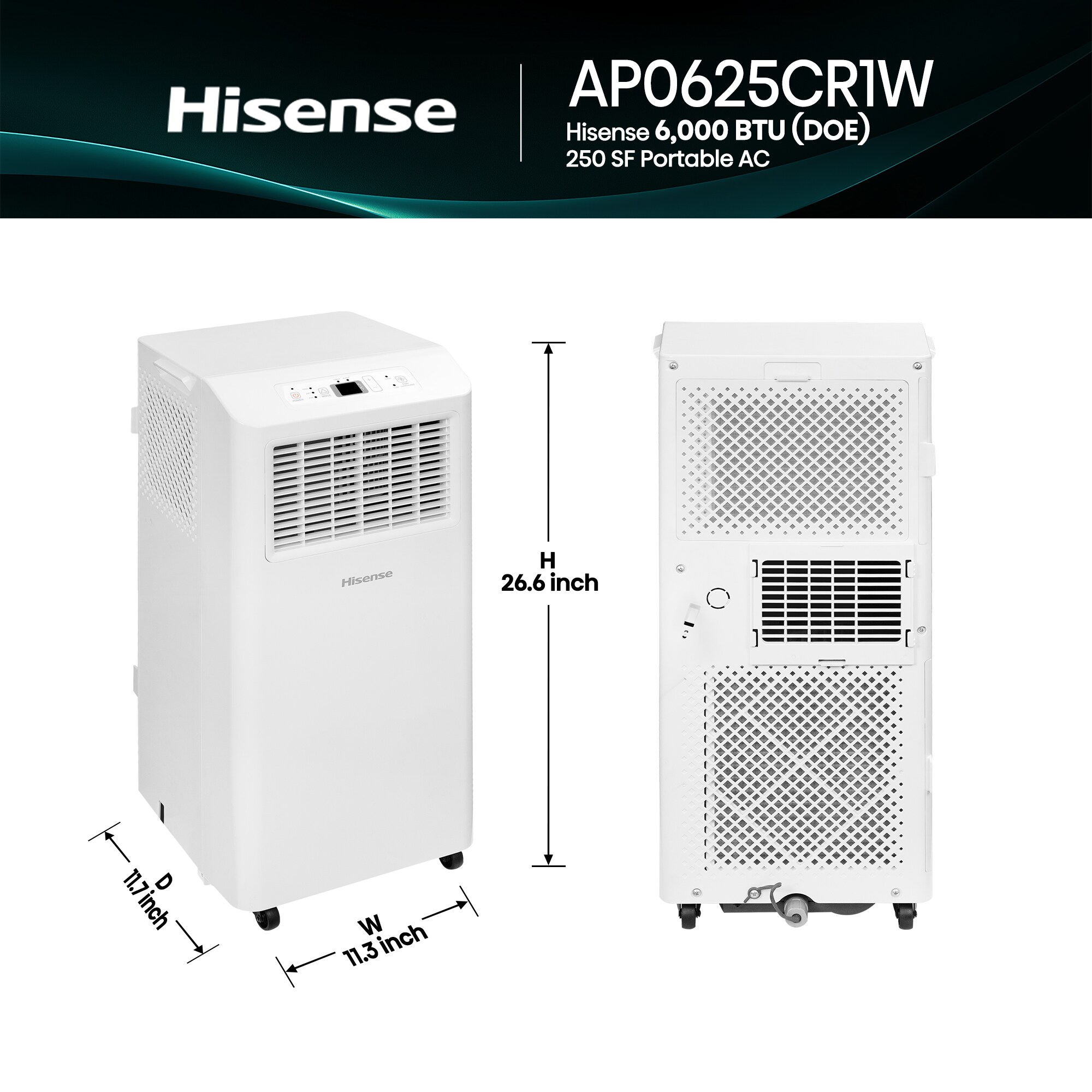 Hisense 6000 BTU DOE ( 115-Volts ) White Vented Portable Air Conditioner Remote Control Included Cools 250-Sq. Feet