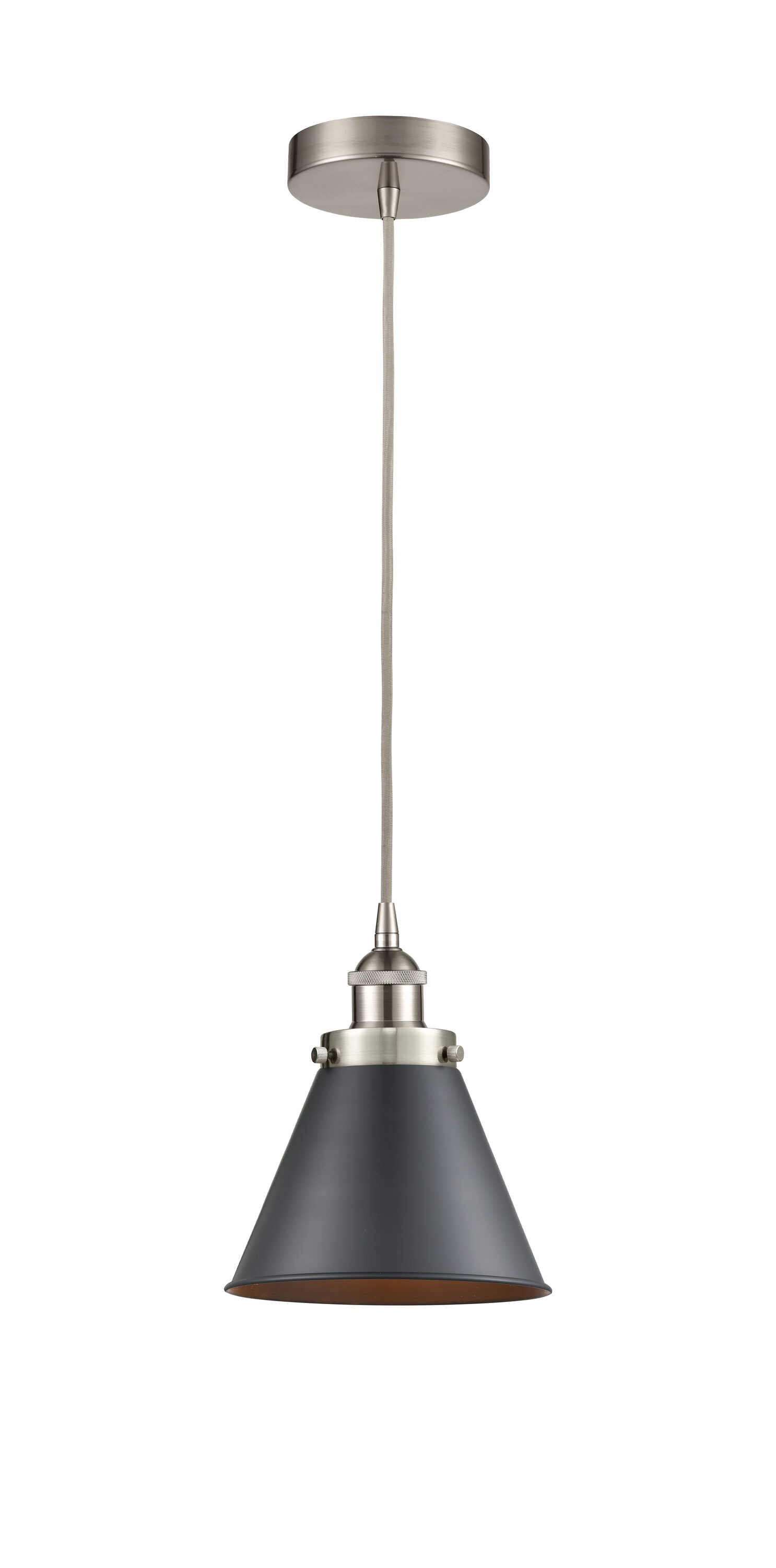 Innovations Lighting 616-1PH-SN-M13-BK Appalachian Brushed Satin Nickel, Matte Black Traditional Cone Mini Hanging Pendant light