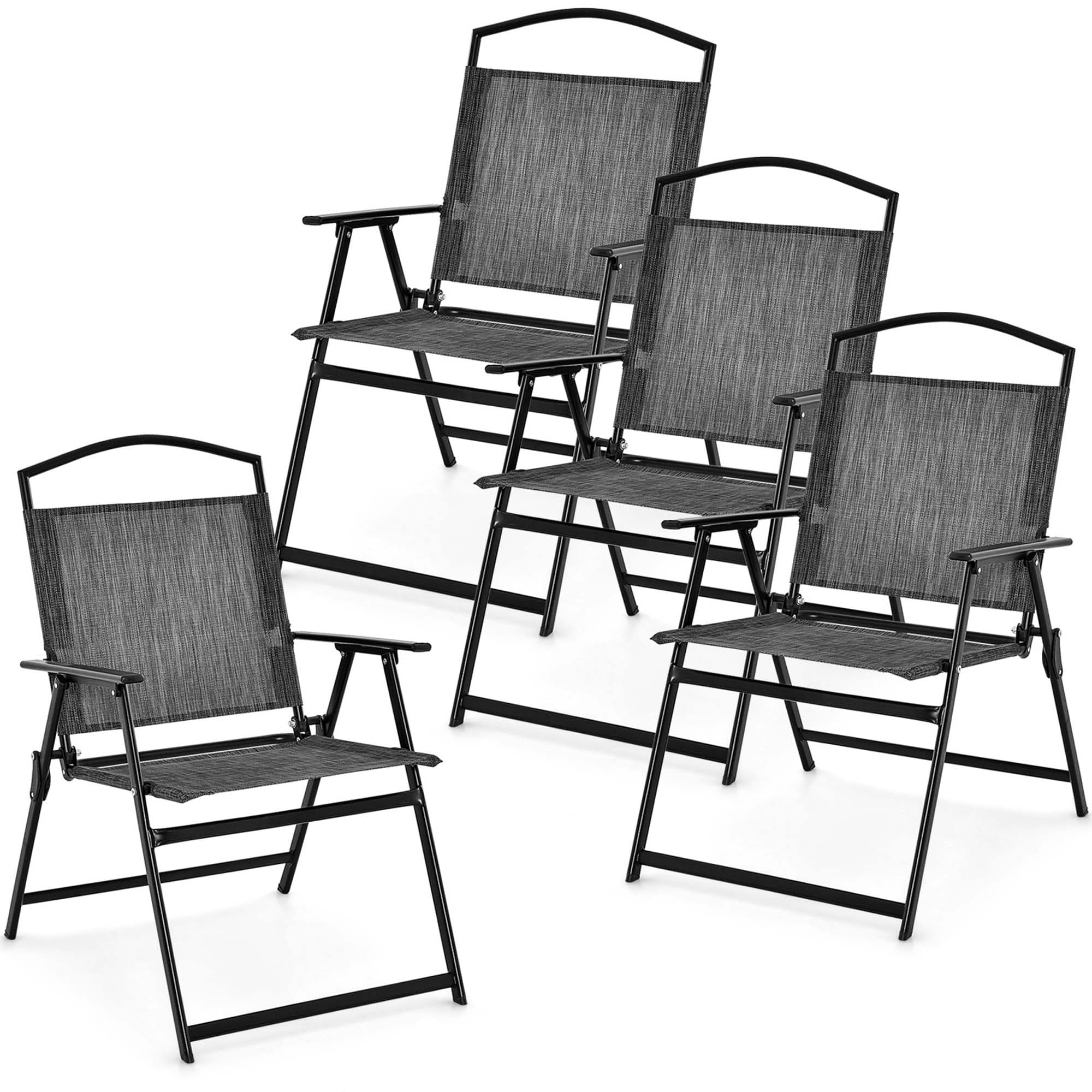 Costway HCST01125 Set of 4 Black Metal Frame Stationary Zero Gravity Chair with Gray Strap Seat