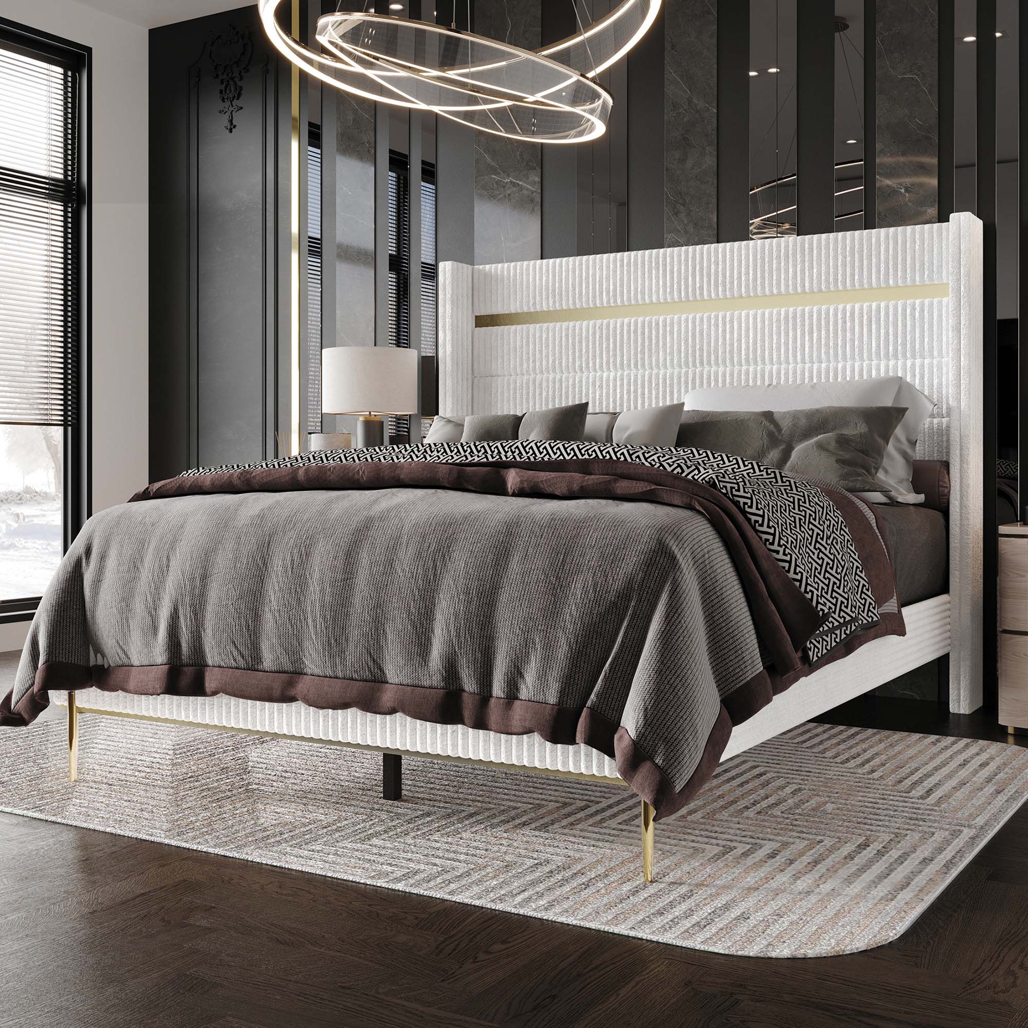 CasePiece C8406QUB-WT-VV White Queen Wood Upholstered Bed