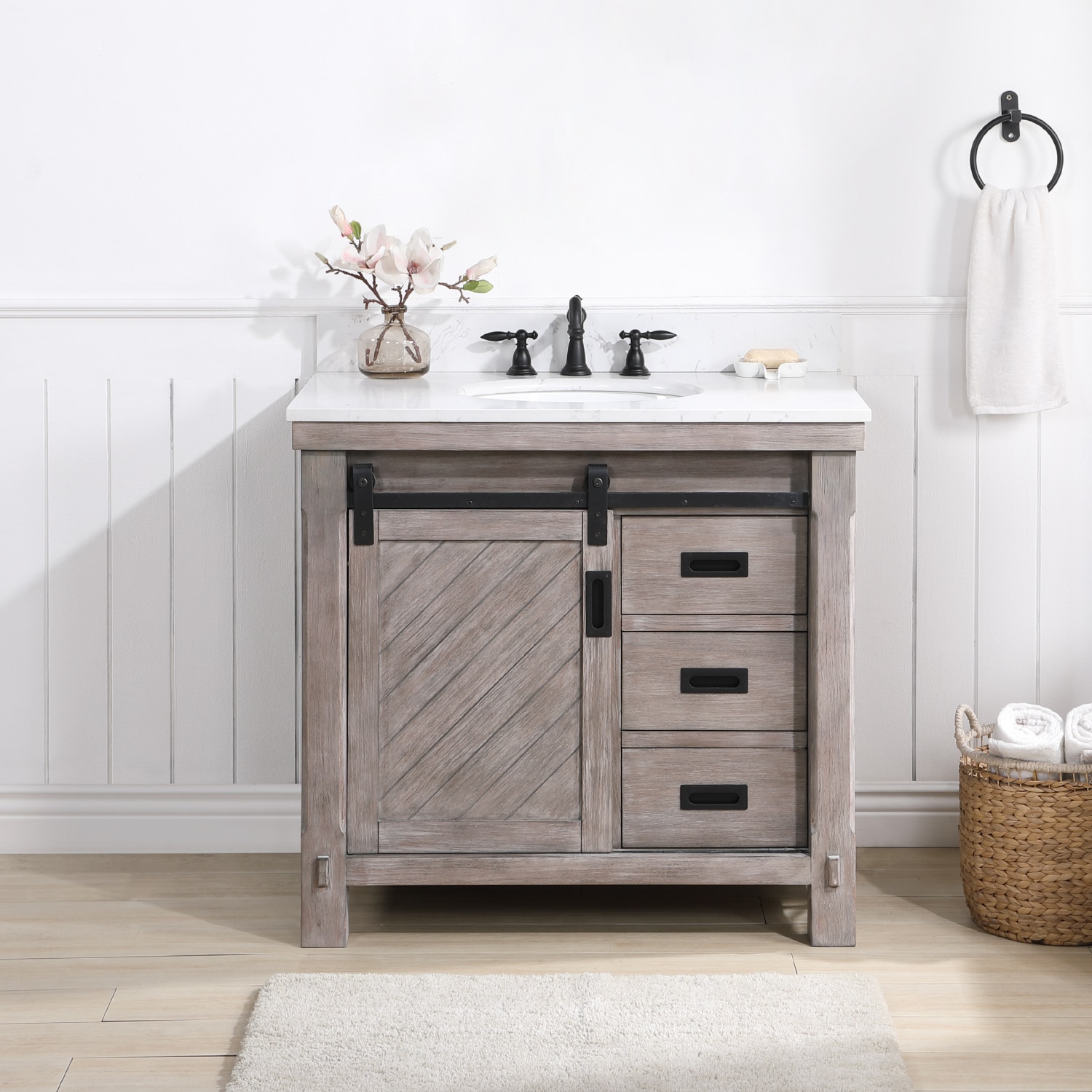 Vinnova 701736-CR-WS-NM Cortes 36-in Classical Gray Undermount Single sink Bathroom Vanity with White Engineered stone Top