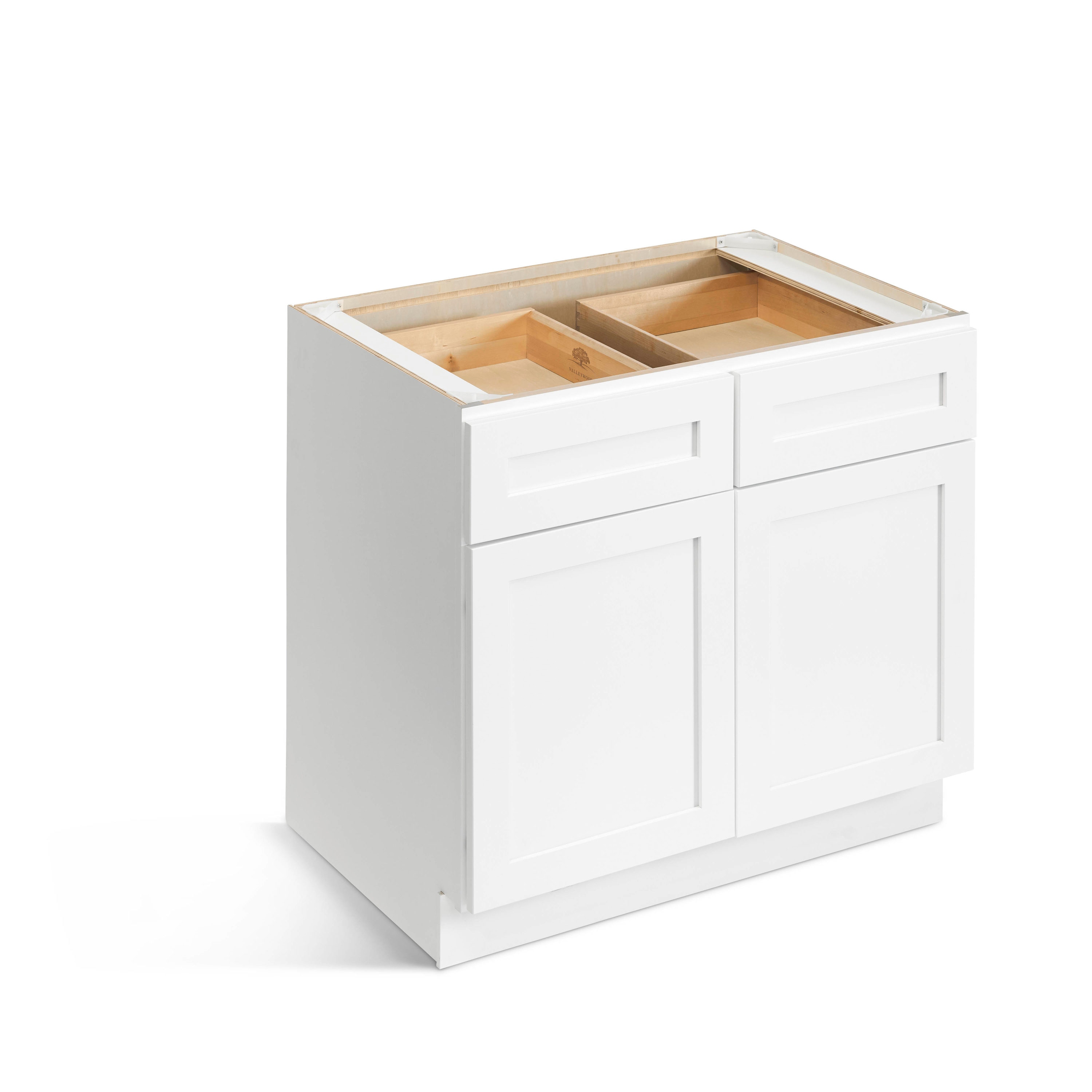 Valleywood Cabinetry Pure White 36-in W x 34.5-in H x 36-in D Pure White Birch Lazy Susan Corner Base Ready To Assemble Plywood Cabinet (Flat Panel Shaker Style)
