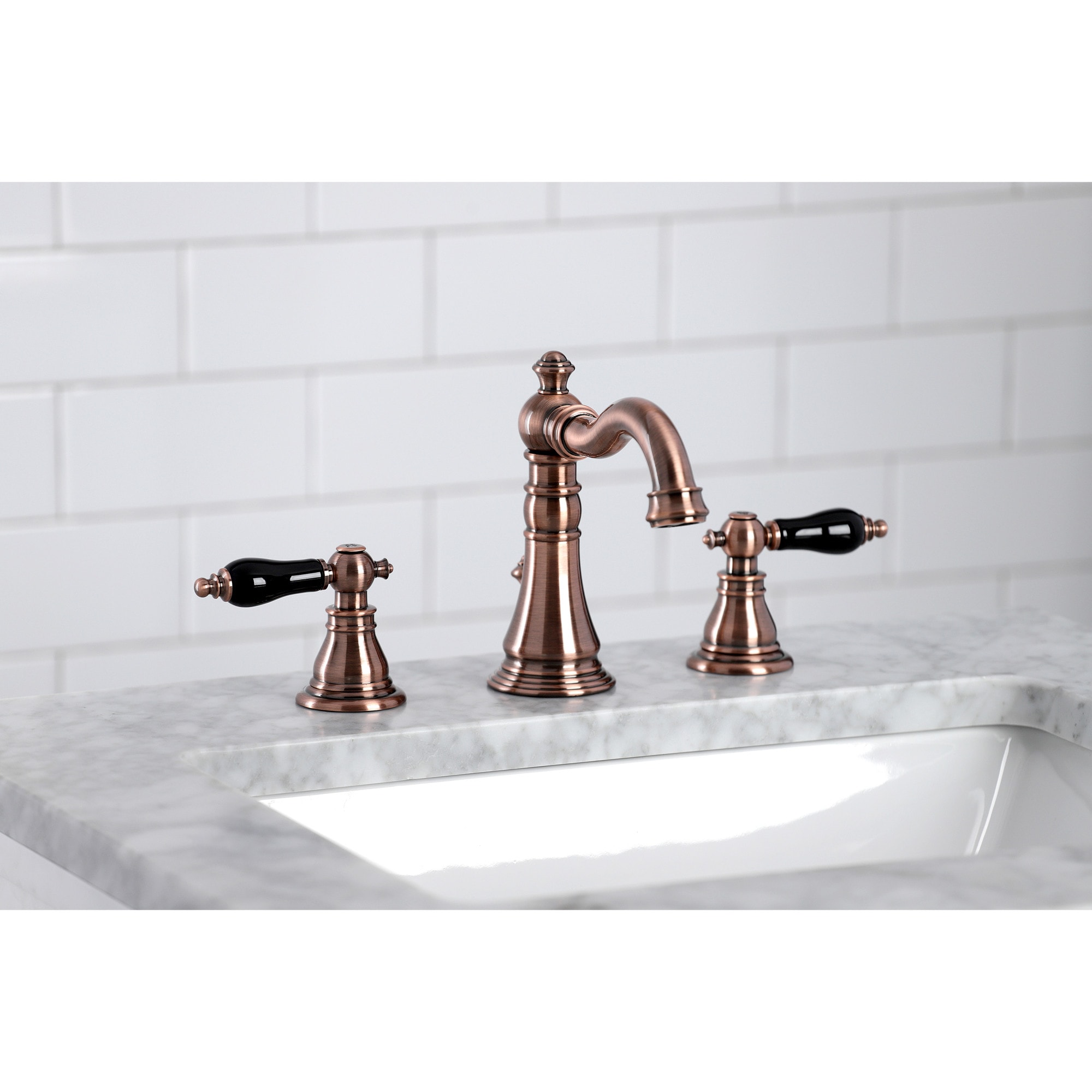 Kingston Brass WLFSC197AKLAC Duchess Antique copper Widespread 2-handle Low-arc Residential Handle Bathroom Sink Faucet with Drain