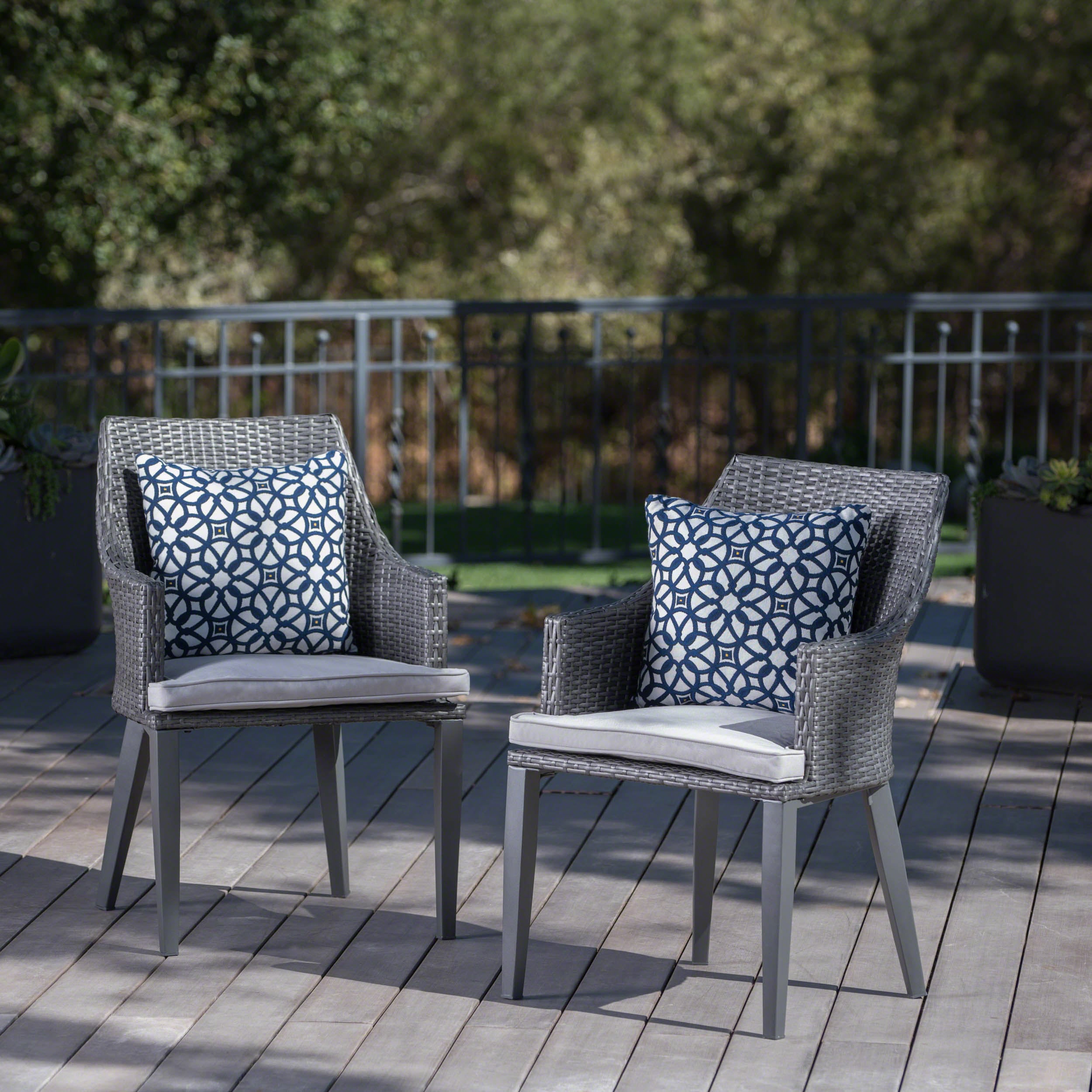ModernLuxe L-61563.00GRY HILLHURST CHAIR - GREY MP2（set of 2） Set of 2 Rattan Grey Iron Frame Stationary Conversation Chair with Gray Cushioned Seat